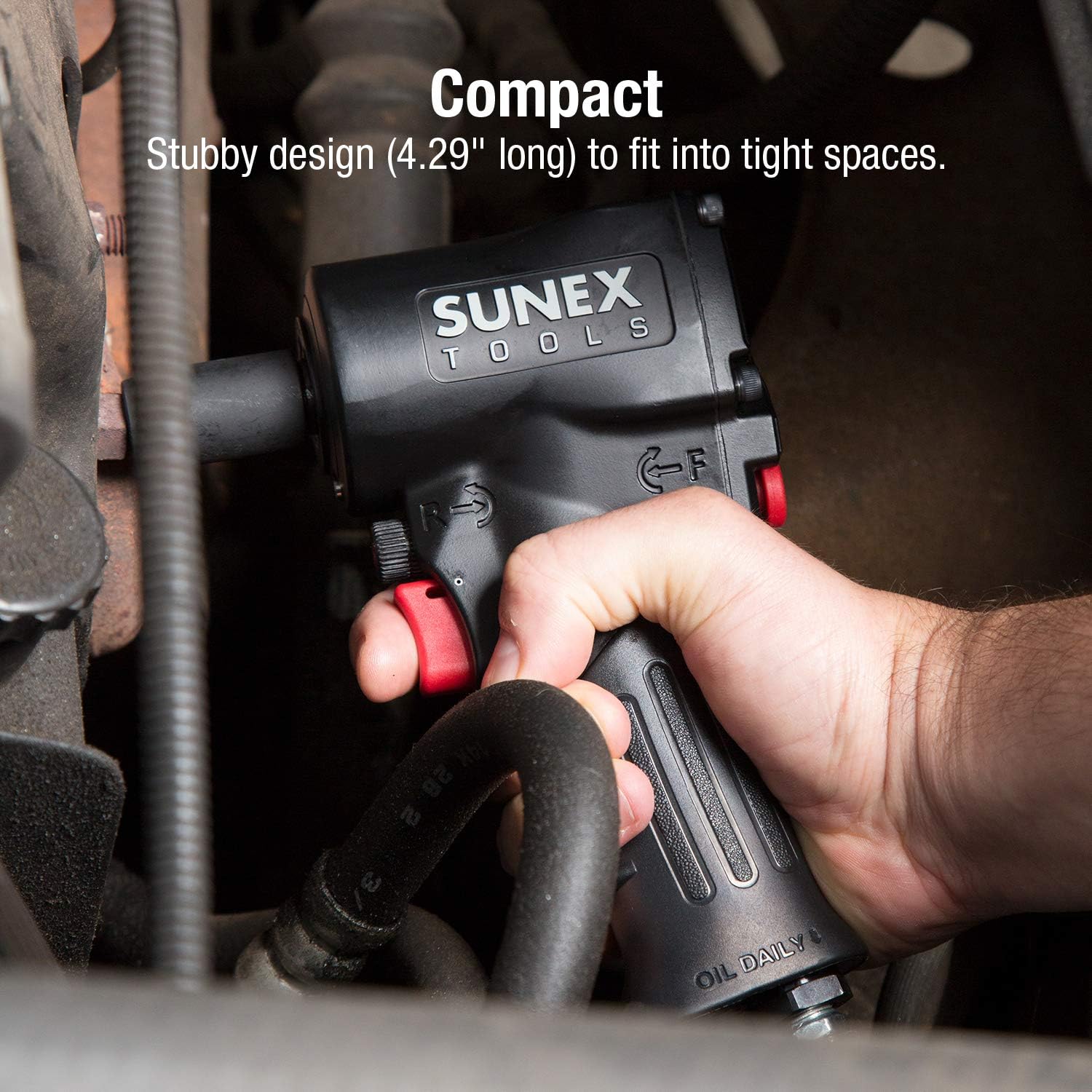 Cheapest 🛒 Sunex SXMC12, 1/2 Mini Air Impact Wrench with Grip, Super Duty Compact Design, Lightweight, 500'. Lbs. max Torque, One Hand Operation, Forward/Reverse, 3-Speed Control