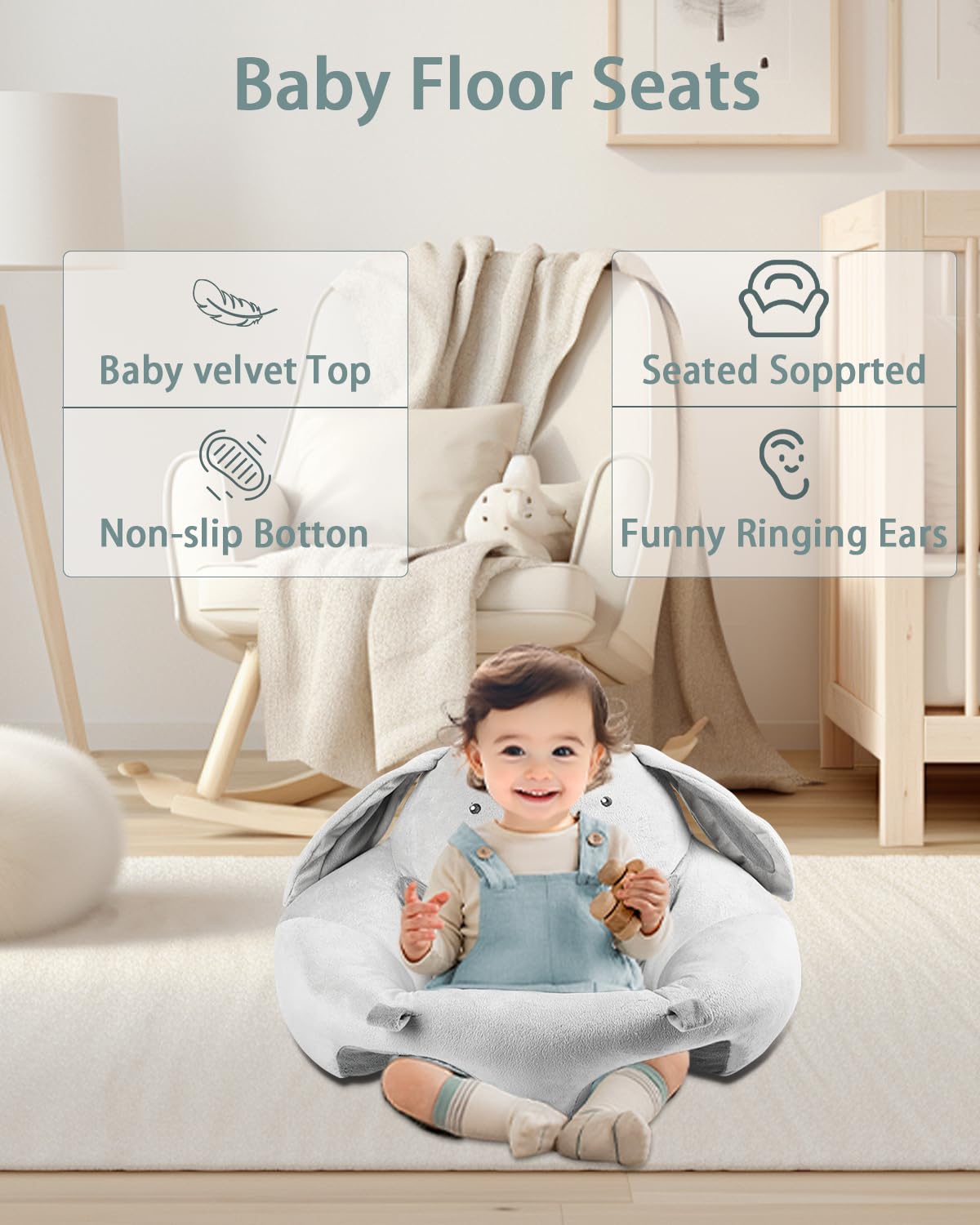 Suihuooo 3‑in‑1 Baby Spielmatte mit Sitzfunktion, blumenförmige Krabbelmatte, Spielzentrum für Babys von 0‑12 Monaten,Grau