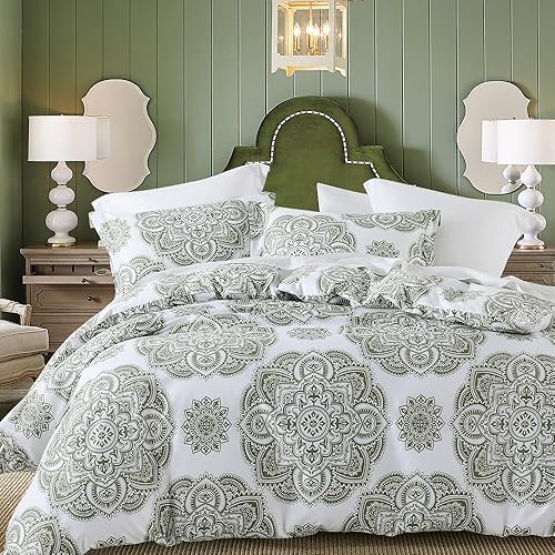 Miniatura 7 de Bedduvit Juego de funda de edredón de damasco tamaño Queen, 100% algodón, 3 piezas, ultra suave y transpirable, con cierre de cremallera y 8 lazos