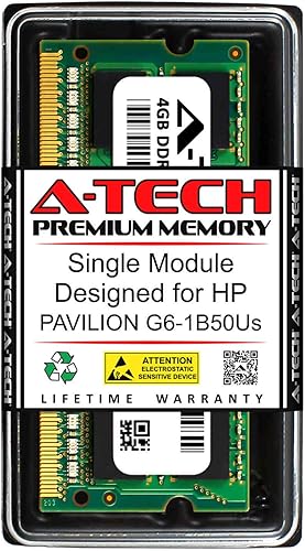 A-Tech 4 GB de RAM para HP Pavilion G6-1B50US | DDR3 1333MHz SODIMM PC3-10600 Módulo de actualización de memoria sin ECC de 204 pines