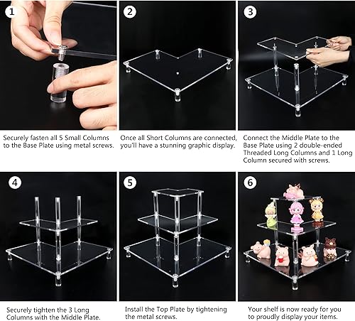 Miniatura 7 de ELEGANTLIFE Soporte elevador de acrílico Estante transparente de 3 niveles para Funko POP, Amiibo, figuras, coleccionables, cupcakes, perfumes,