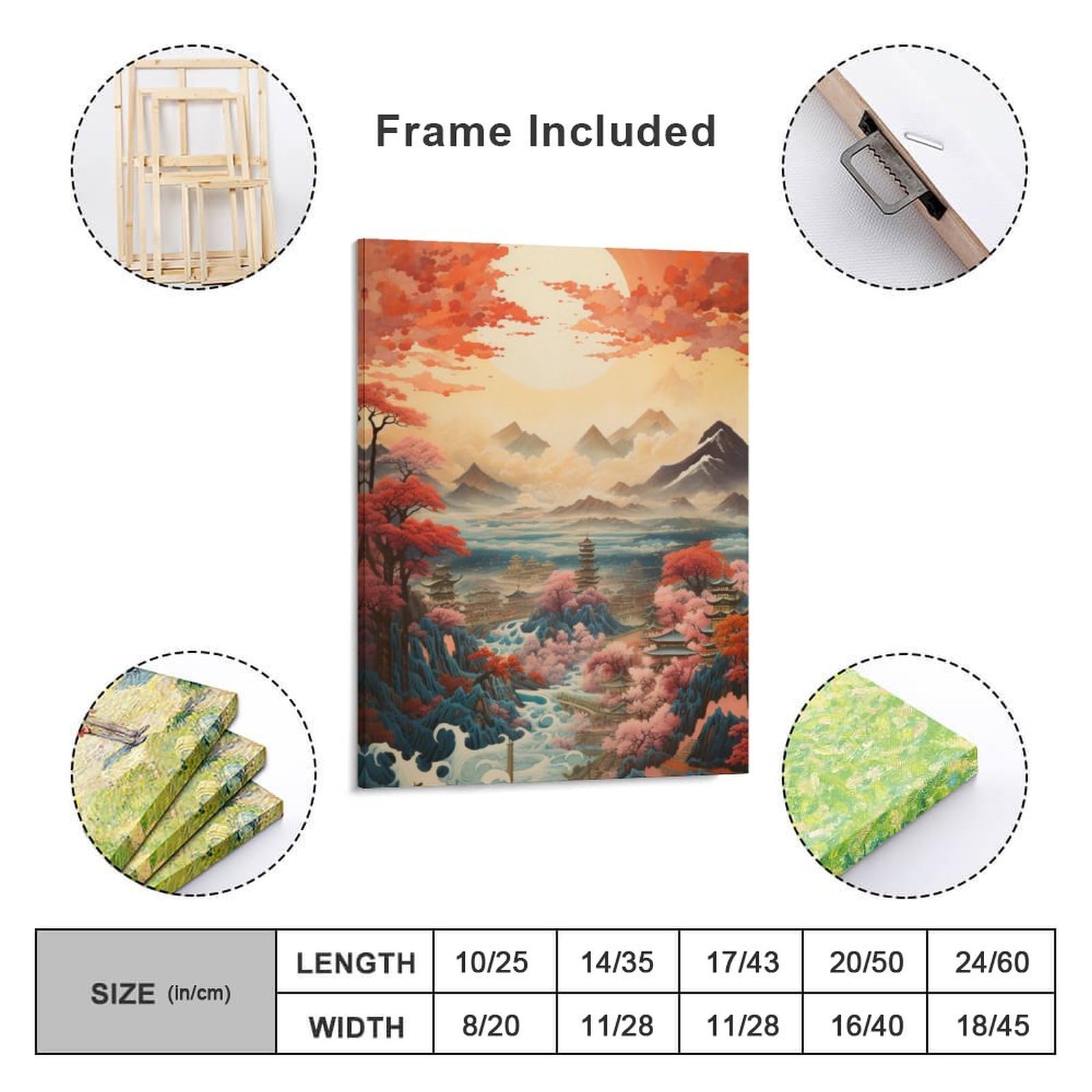 山と川の風景 日本画　65×50サイズ Amazon.co.jp: 絵画 日本の山と川の赤い太陽の風景インテリア 絵画