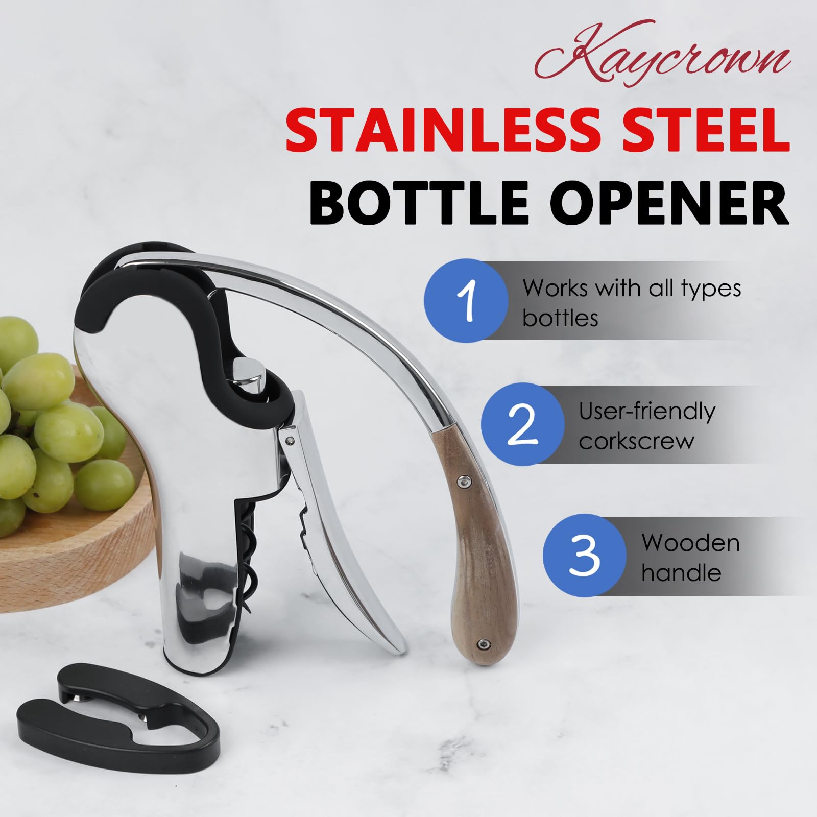 KAYCROWN Cavatappi per bottiglie di vino in acciaio inossidabile, cavatappi a leva verticale con design con taglierina integrata, cavatappi manuale manuale con pompa a leva ergonomica