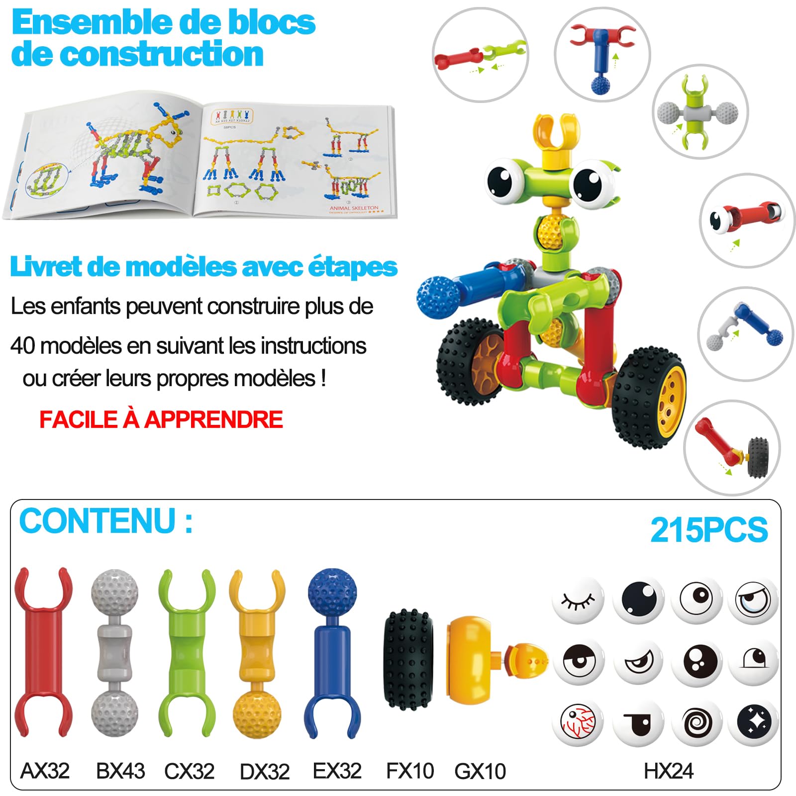 215 pièces jeu construction STEM créatif 4-8 ans cadeau anniversaire garçon