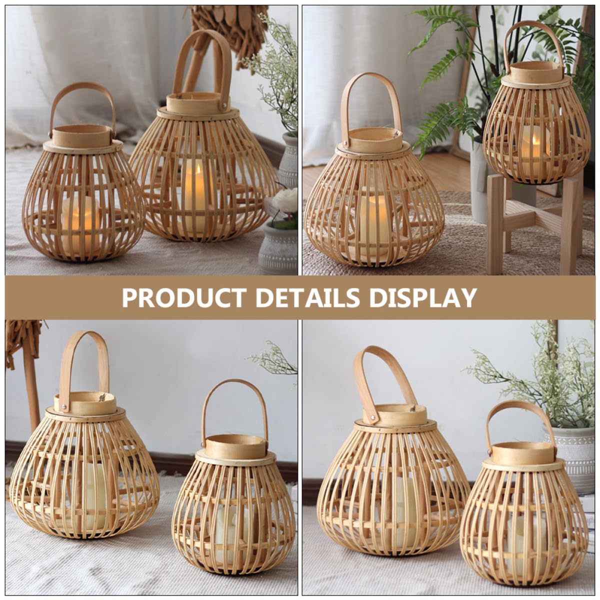 Ciieeo Candelabro de Bambú Artesanal Color Beige Diseño Retro y Linterna Decorativa para Hogar y Fiestas Ambiente Natural y Estilo Estético