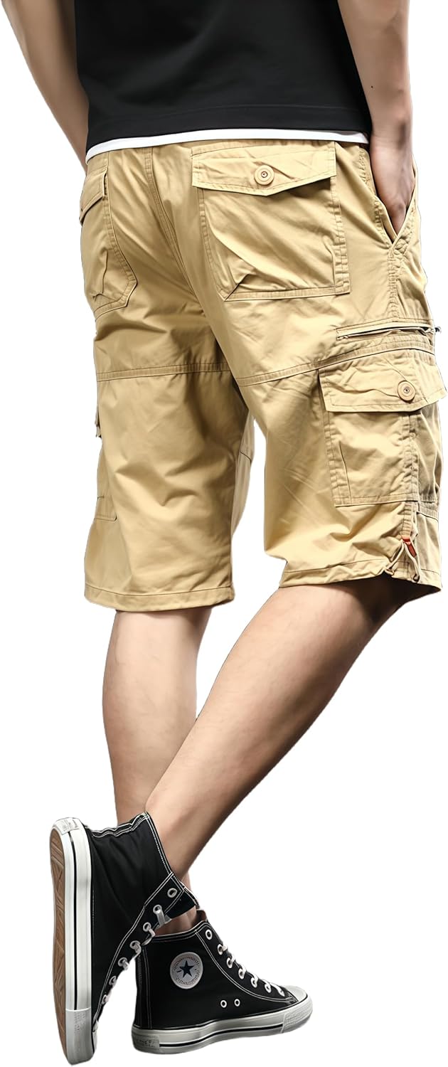 Mens Cargo Shorts Elastic Waist Relaxed Fit Cargo Shorts for Men Hiking Working Casual Cotton Shorts with Pockets - Image 3
