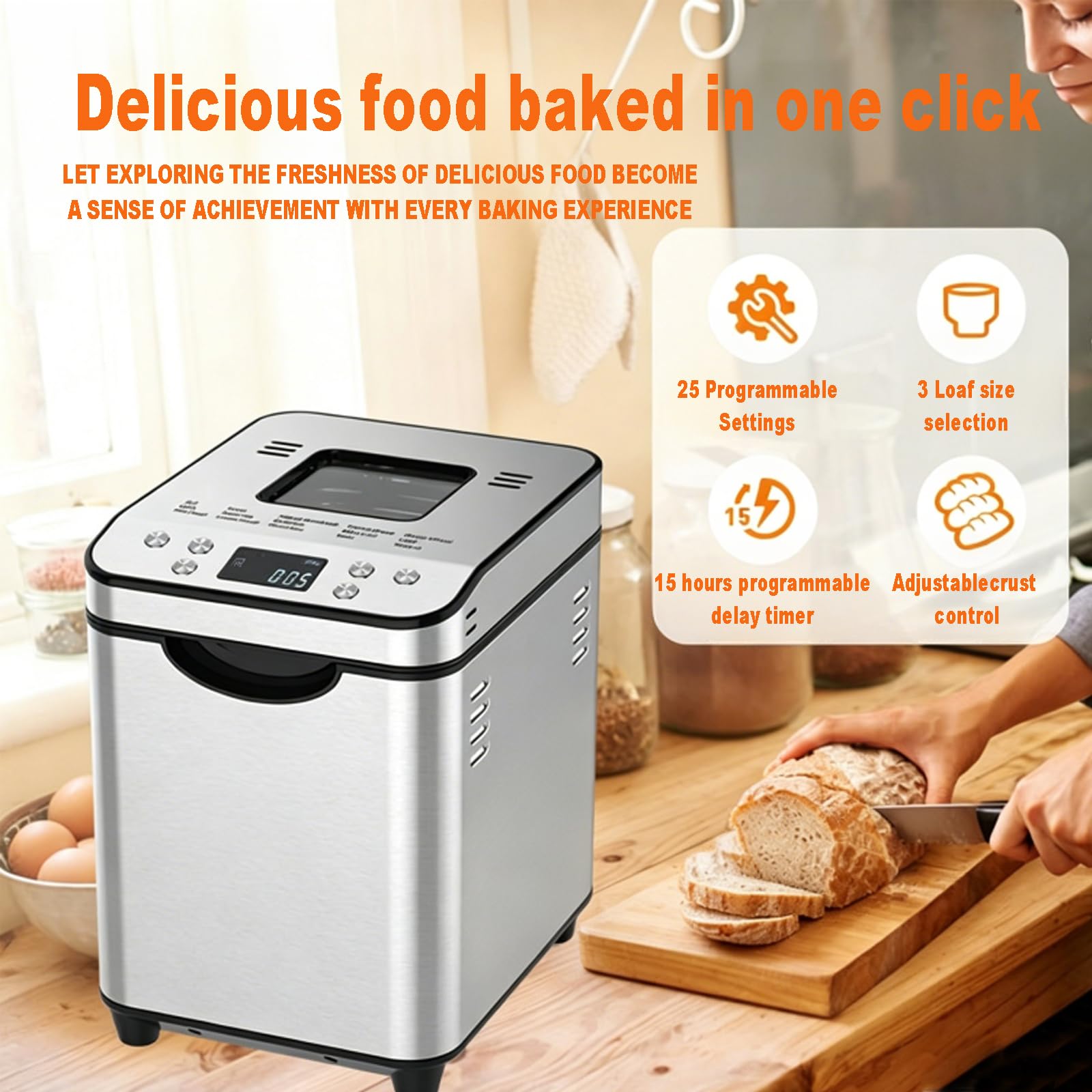 Macchina Per Il Pane Da 2 Libbre, Automatica, In Acciaio Inox, 3 Formati Di Pagnotta, 3 Colori Di Crosta, Avvio Ritardato Fino A 15 Ore, Teglia Antiaderente Rimovibile E Pala Impastatrice, White