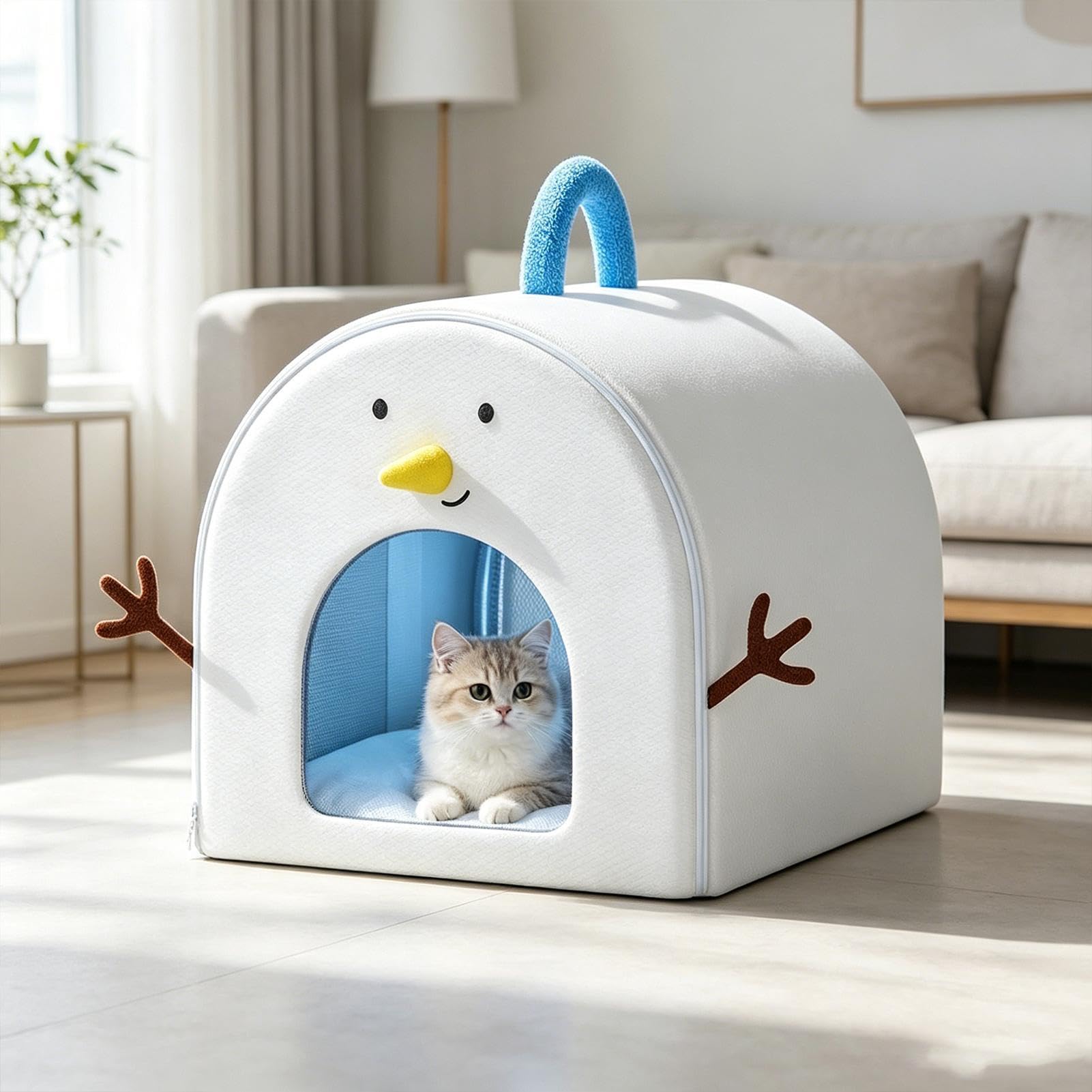 Kühlhaus für Katzen, atmungsaktiv, tragbar, wasserdicht, mit 4 Kühlakkus – Katzenhöhle, Unterschlupfbett – für Kätzchen, Welpen, kleine Hunde, Zuhause, Wohnheim, Büro, Wohnung, Schlafzimmer, Garten