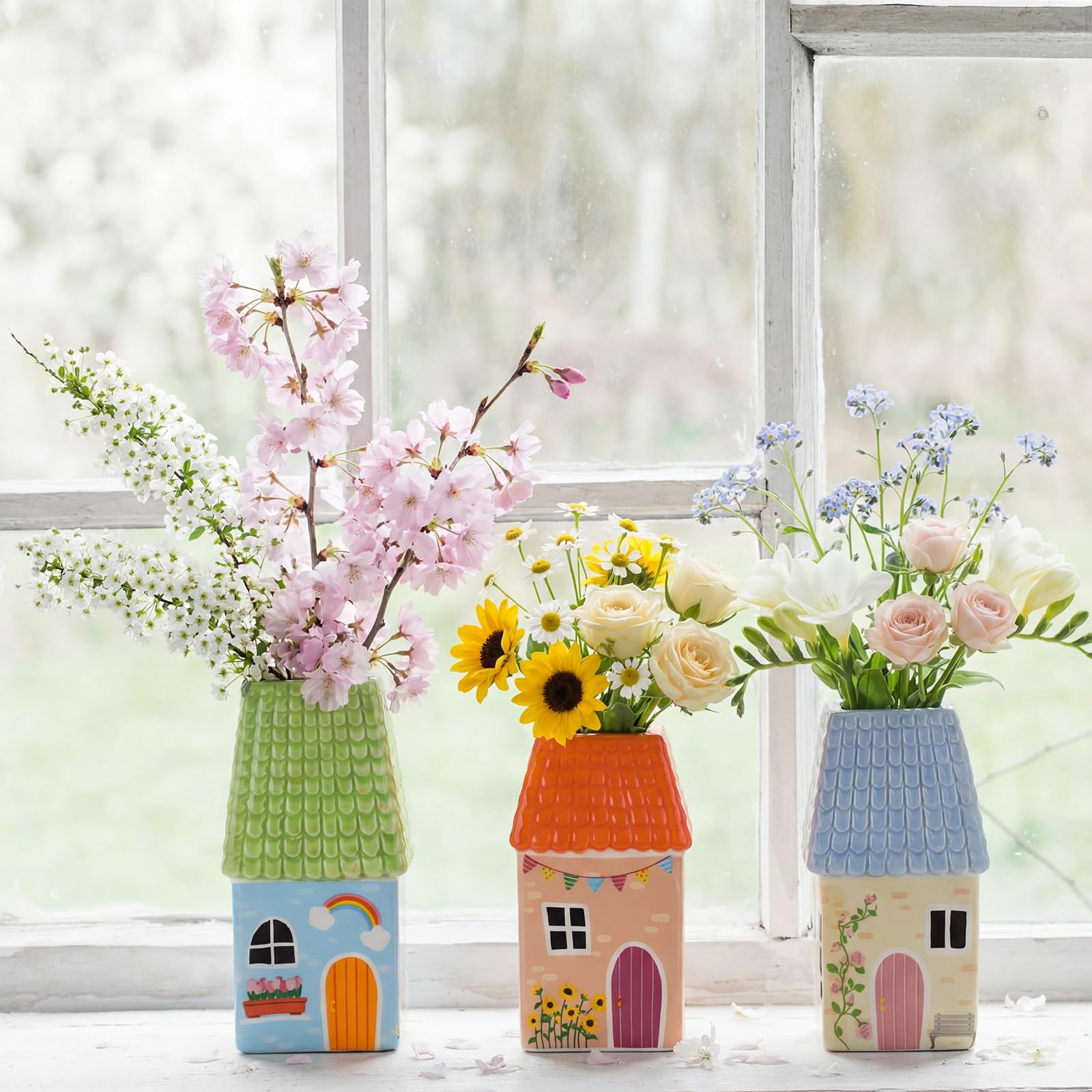 Remerry Ceramic House Shape Vase 2.4 x 3.8 Inch Mini Handmade Vase Decorative Sm — product photo