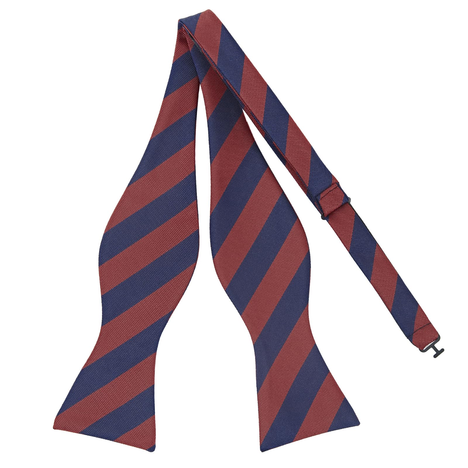 Pensee Men's Dark Blue And Red Stripe Self Bow Tie Jacquard Woven Silk Bow Ties