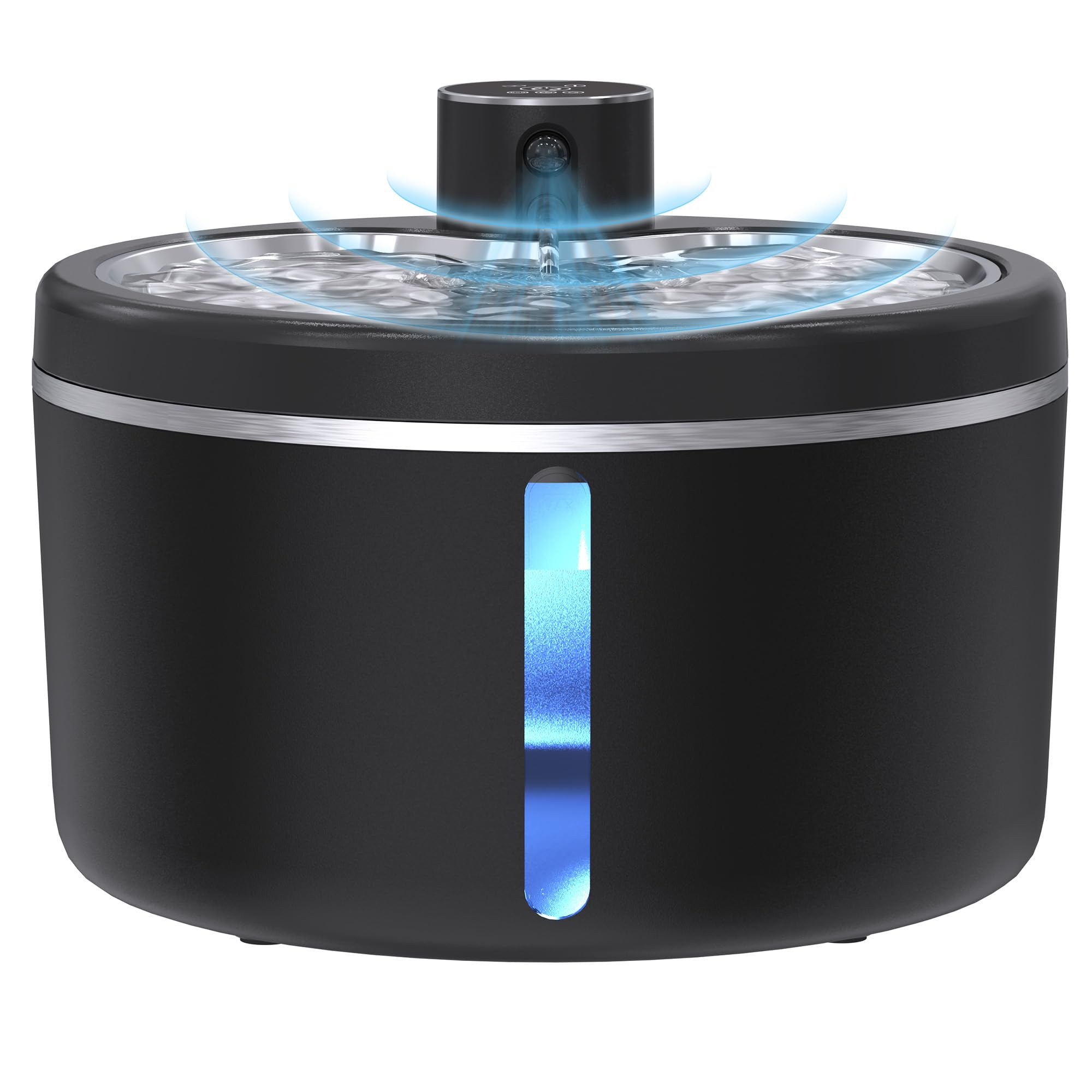 Cat Water Fountain Cordless, 108oz/3L Pet Fountains for Cats Indoor with Stainless Steel Tray, Battery Operated Cat Drinking Fountain with Motion Sensor, Ultra Quiet Pump (Cat Fountain+8Filters)