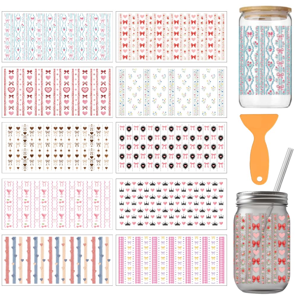 arricraft 10 Sheets Cute Patterns UV DTF Cup Wrap Stickers