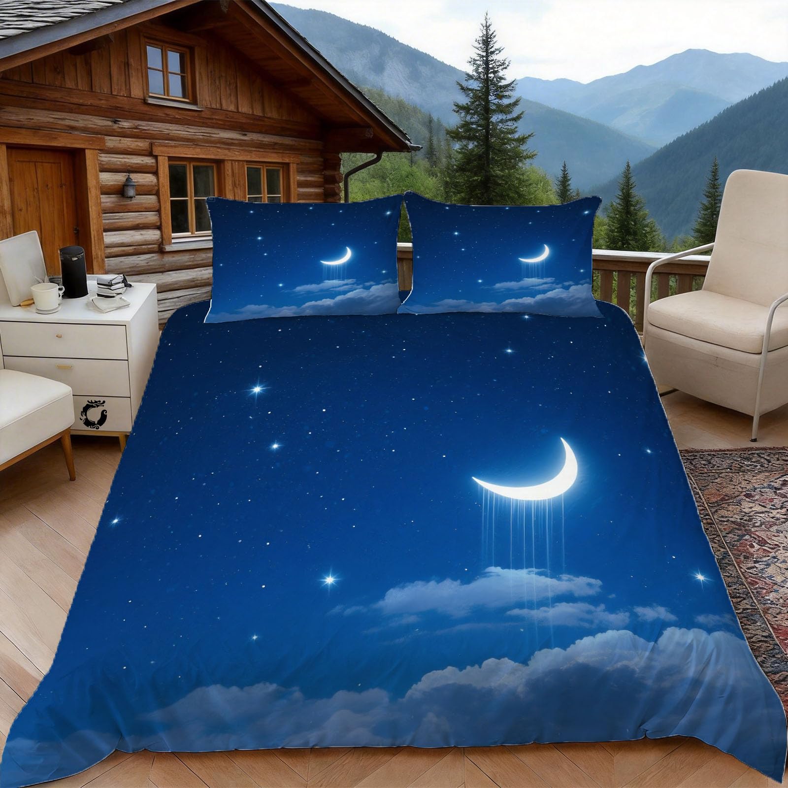 3D Single Duvet Cover Set 3D Printed Fantasy Starry Sky Bedding, Chic Soft Microfibre Duvet Cover Sets Quilt Cover and Pillow Set with Zipper 3 Pcs