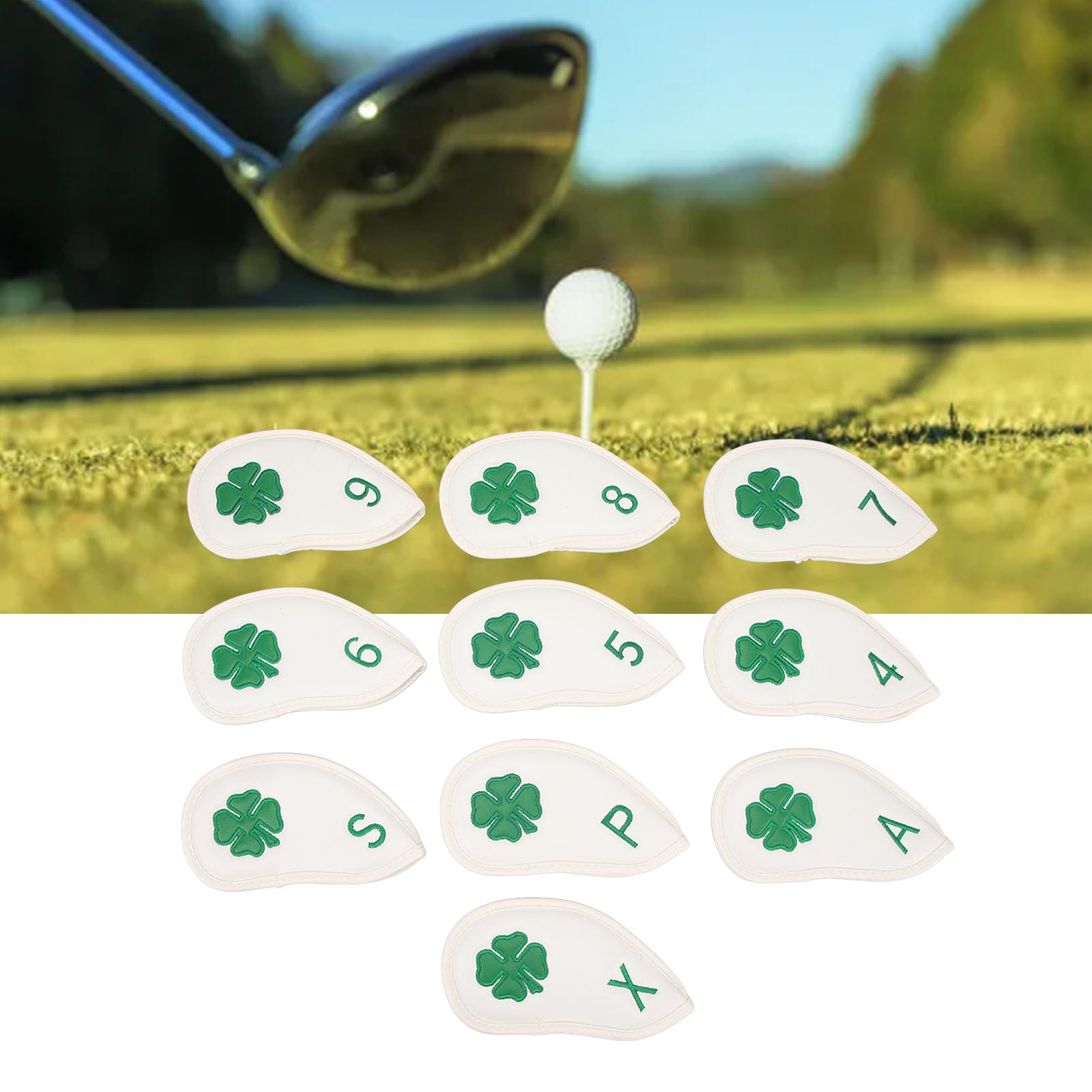 Coperture per Mazze da Golf, 10 Pezzi Coperture per Ferri da Golf Modello Quadrifoglio PU Set di Coperture per Ferri da Golf Delicate Impermeabili per la Maggior Parte delle