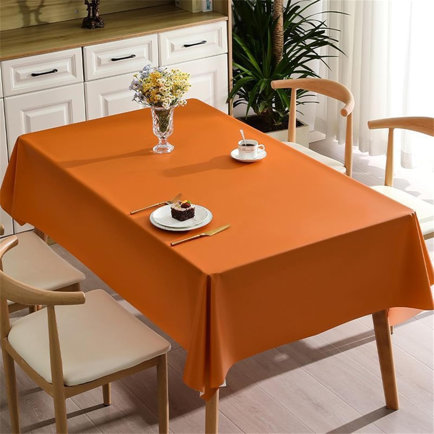 KIJyfgTR Plain Rectangular Tablecloth Ideal For Outdoor Garden Parties(Orange,140x220cm)