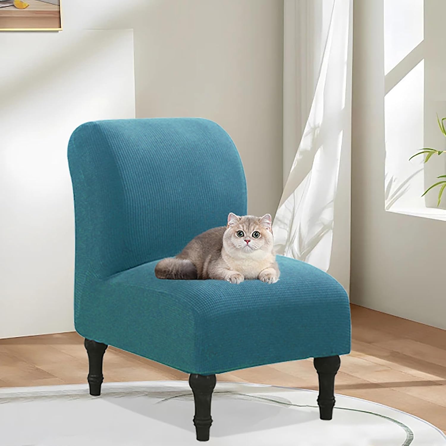 Waterproof Armless Chair Slipcover, Stretch Armless Accent Chair Cover Removable Slipper Chair Cover Washable for Dining Room-Blue-1 Piece