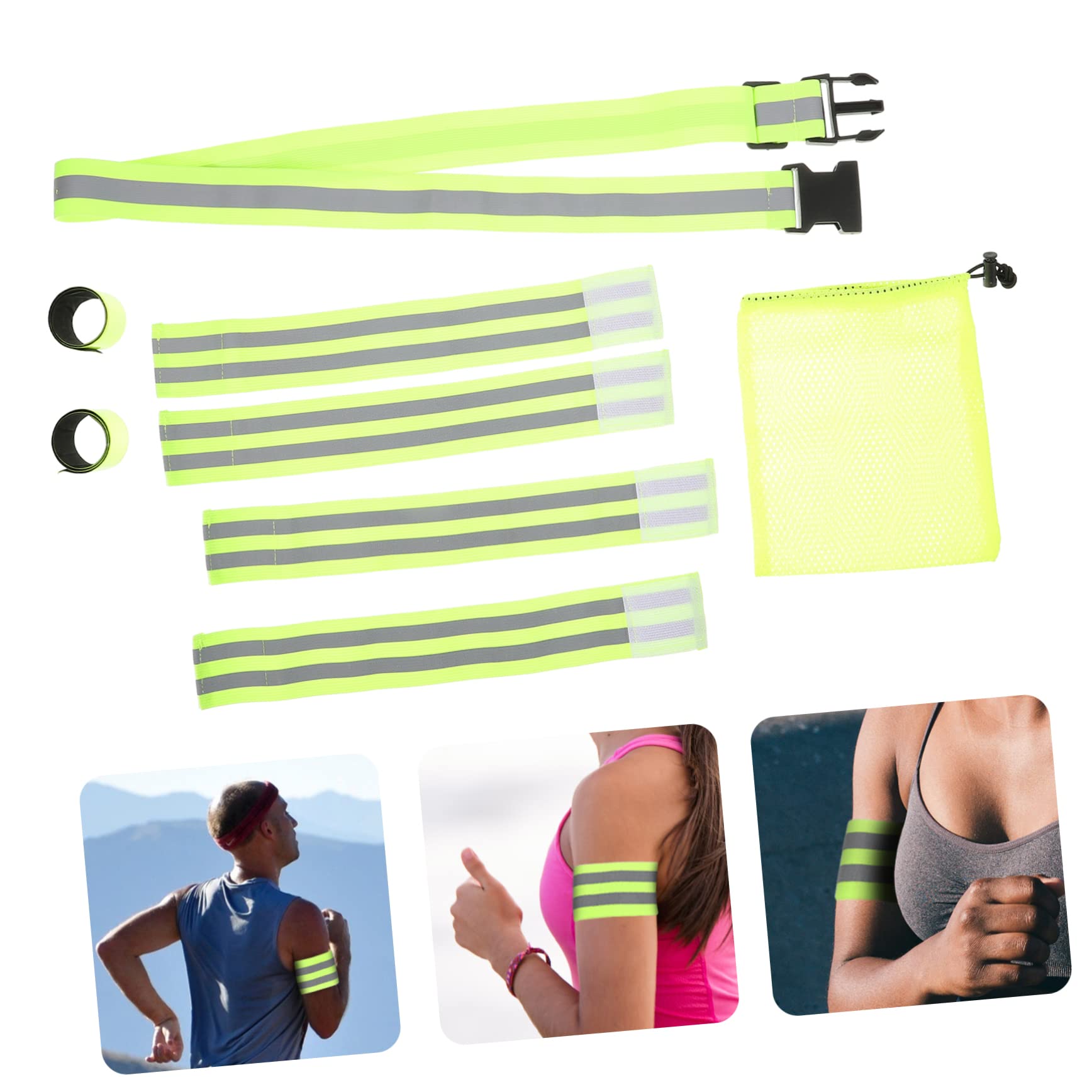 Toddmomy Set di Cinture Riflettenti Bande da Polso Fascia da Braccio Abbigliamento da Corsa Riflettente Cintura da Corsa Band da Polso Pellicola Riflettente Ad Alta Luminosità Verde