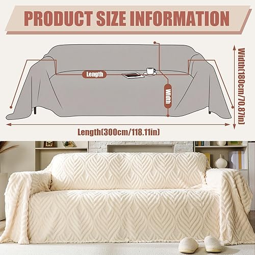 Miniatura 6 de Newwiee Funda de sofá de felpa jacquard con hojas de 71 x 118 pulgadas, cálida, funda de sofá de felpa esponjosa, protector de muebles, acogedor