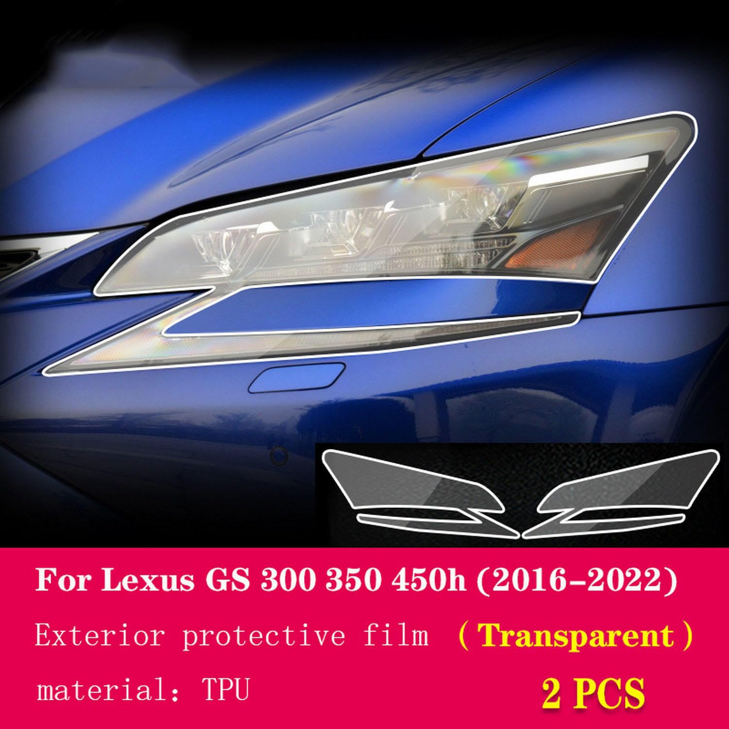 Folia zewnętrzna samochodu TPU PPF Reflektory Folia ochronna Odporna na zarysowania Membrana naprawcza Przydymiony reflektor, do Lexusa GS 350 450 2016-2023