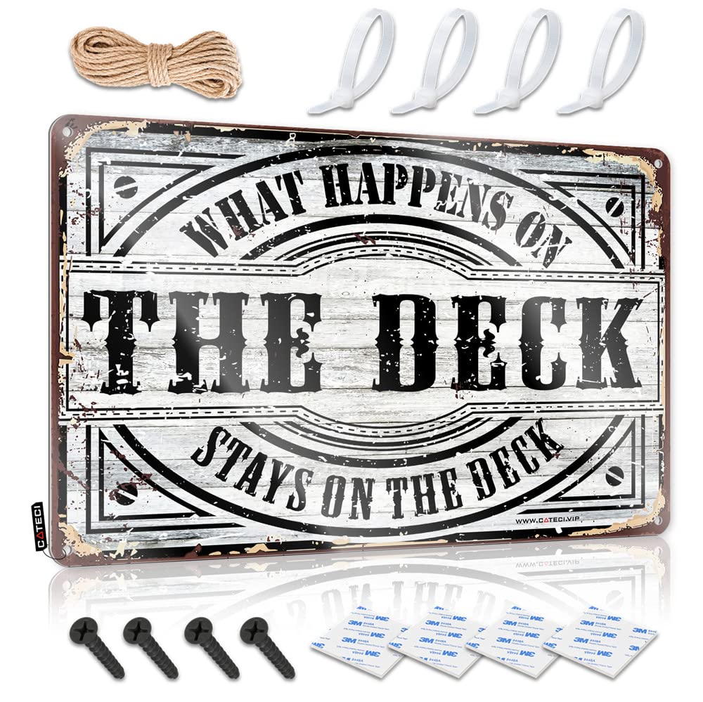 IBWNBBUSN Bar Tin Signs Vintage What Happens On The Deck Stays On The Sign Bar Stuff For Man Cave Man Cave Signs For Men(20X30CM)