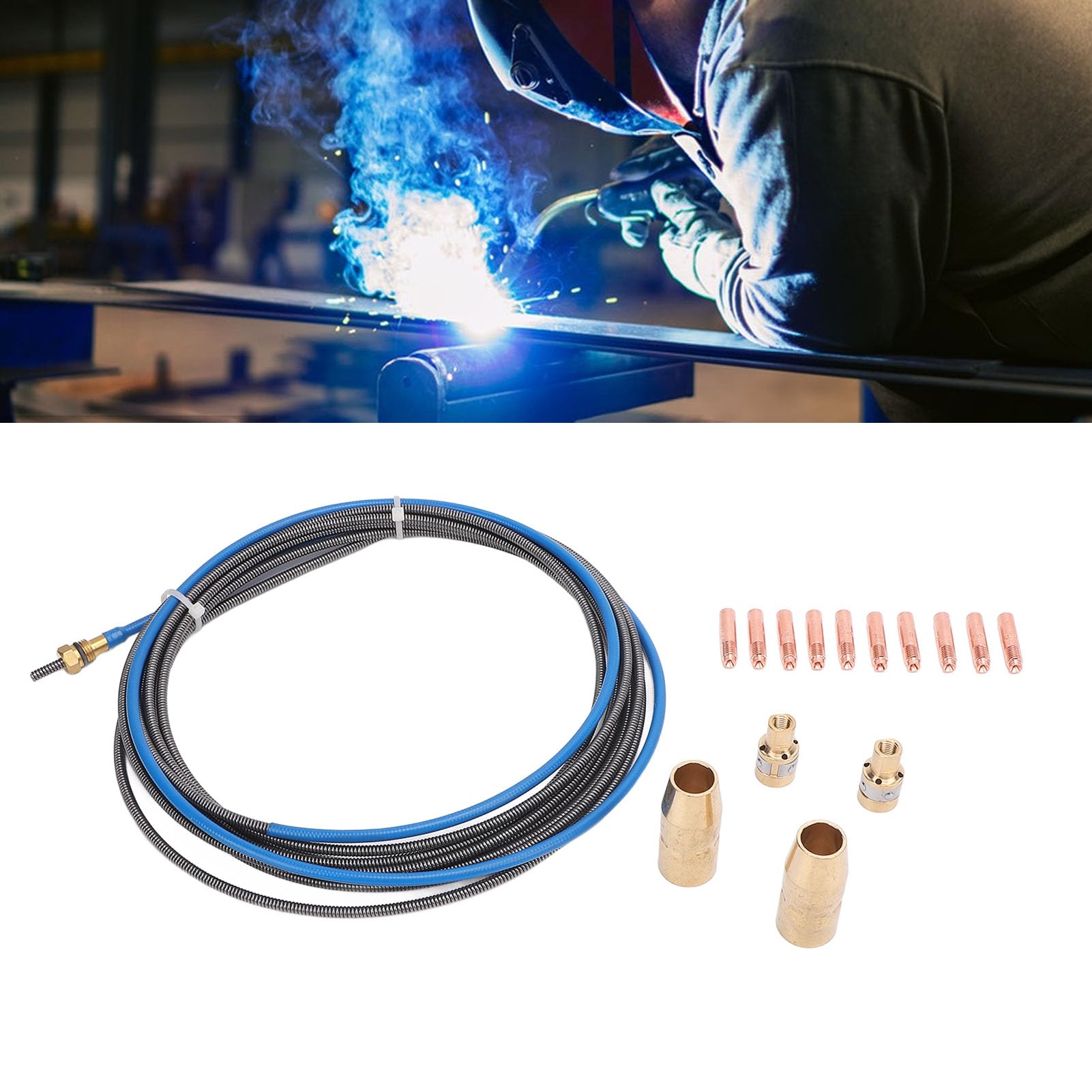 Kit Consumabili per Saldatura MIG, 20 Pezzi 0,030 Pollici 0,035 Pollici Punte di Contatto in Ottone 2 Ugelli Gas 2 Diffusori Rivestimento da 15 Piedi per Parti di Ricambio della Torcia