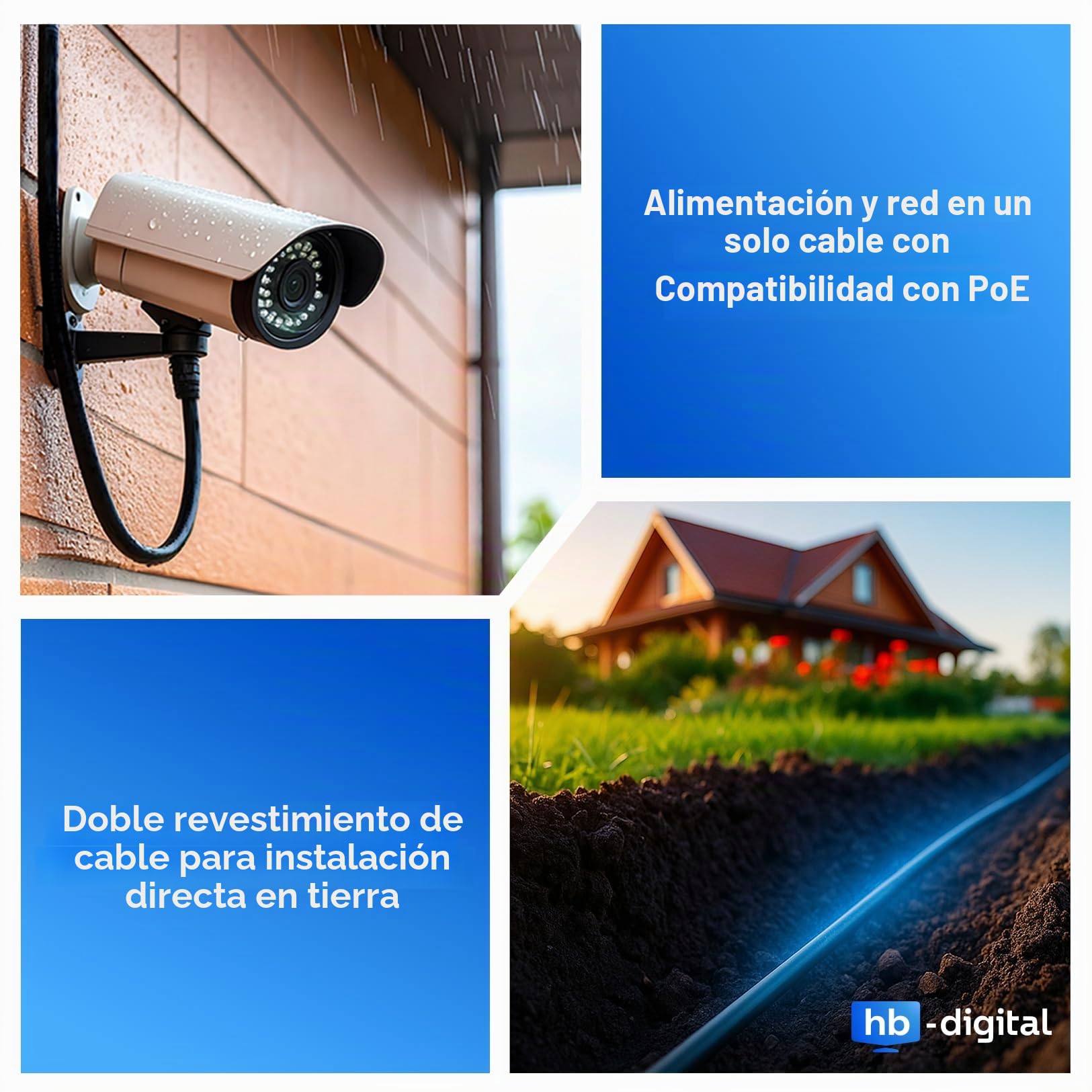 HB-DIGITAL Cable de red para exteriores (cat. 7, 100 m, para enterramiento directo, S/FTP AWG23/1, cobre puro, doble revestimiento, PVC + LLDPE, resistente al agua, PoE 10 Gbps, cable Ethernet para