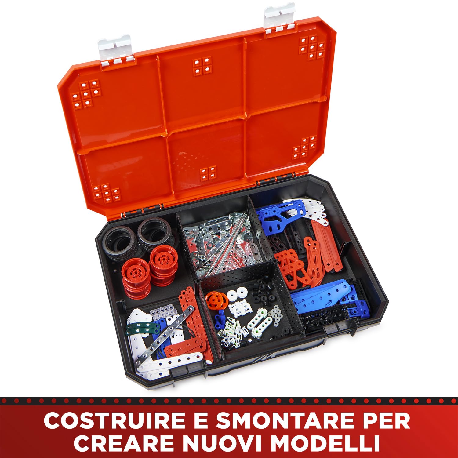 BANDAI - Meccano Valigetta di Costruzione - Kit di Costruzione 5 in 1 Veicoli, Robot, Torre Eiffel - 437 pezzi, attrezzi, istruzioni - Kit Attività assemblaggio - Giocattolo Bambini 10+ - APM20106