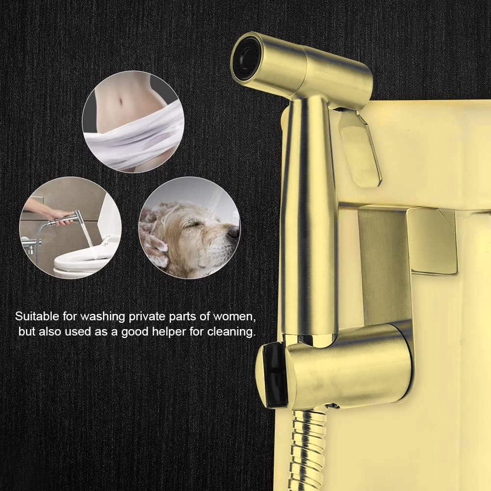 Stainless Steel Bidet Sprayer for Toilet, Handheld Cloth Diaper Sprayer, Bathroom Jet Sprayer Kit Spray Attachment with Explosion-Proof Hose, Great Water Pressure for Bathing Pets（Gold）