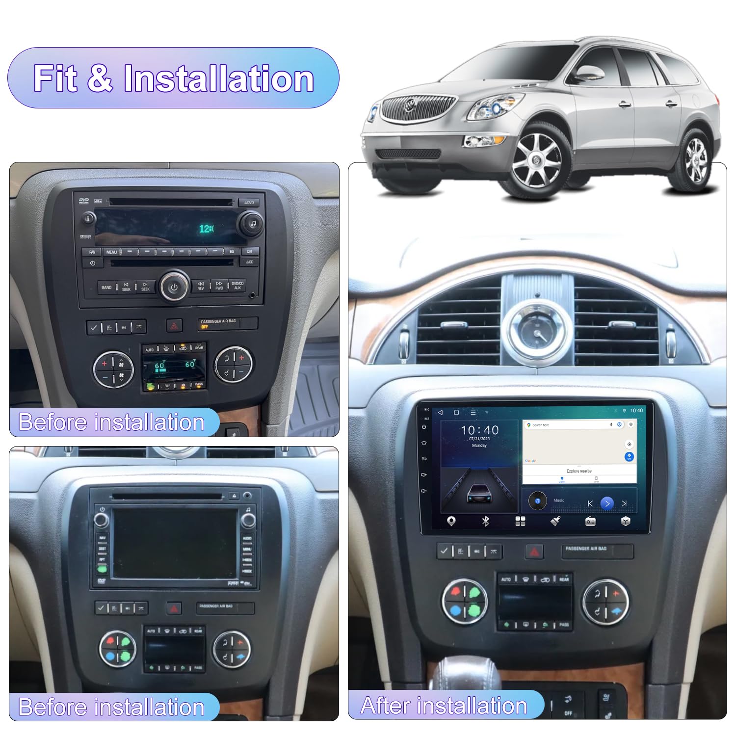 Rádio Carro Android Chevy Traverse/Buick Enclave 2014-2018 | CarPlay Wireless | Tela 22.9cm | 4+64GB