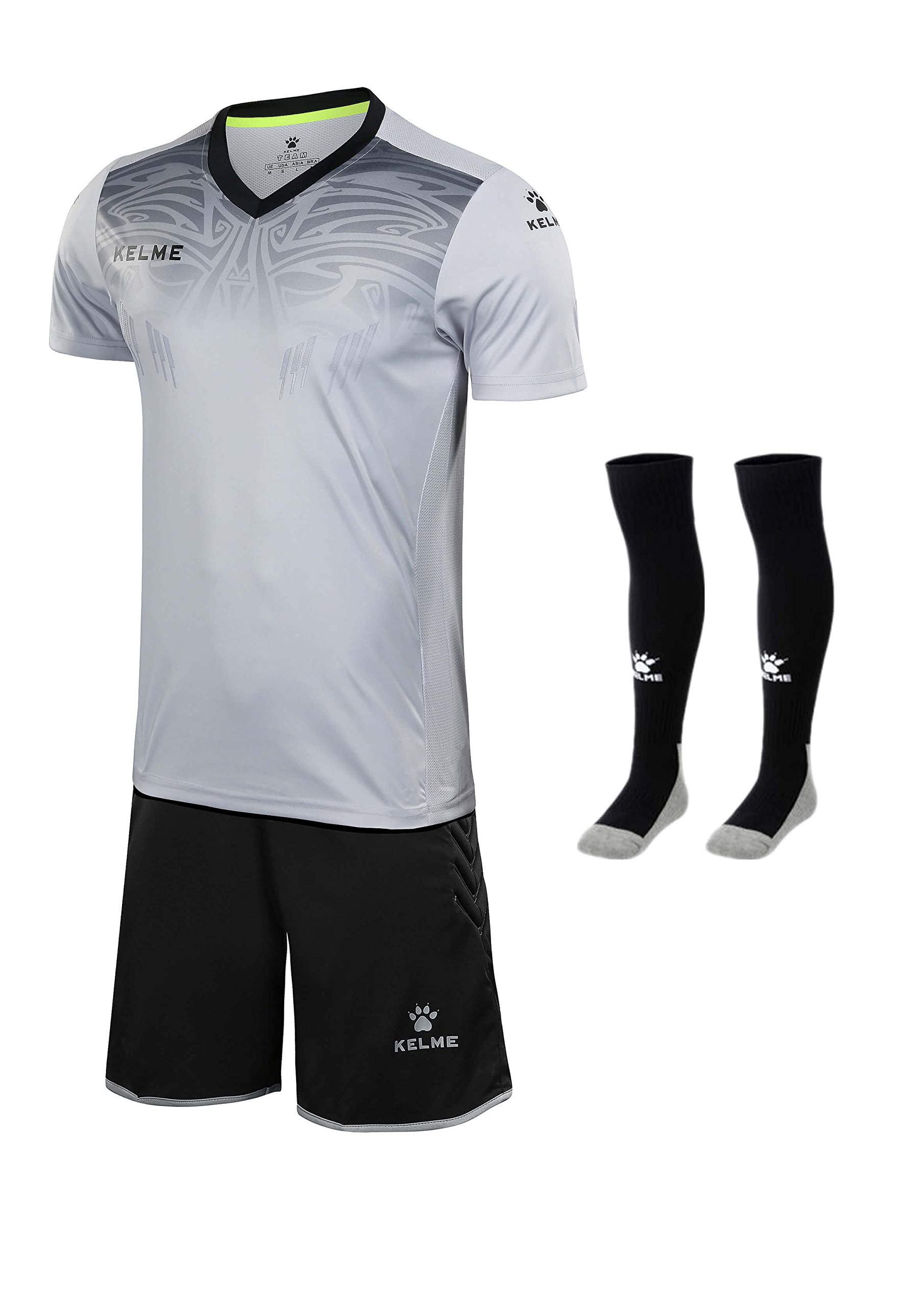 Ensemble uniforme de gardien de but à manches courtes - Ensemble comprenant jersey, short et chaussettes - Coussinets de protection sur short - gris - X-Large