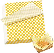 Wrap Paper Checkered 100 Sheets Food Grade Greaseproof Waterproof Sandwich Paper Bags for Barbecue,Cheese,Bread,Cakes,Hamburgers(Yellow)