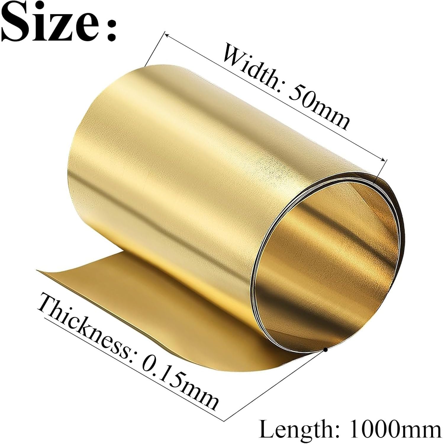 Brass Metal Sheet Roll， H62 Brass Sheet Roll 0.15x(10-200) x1000mm For DIY Crafts Industrial Use(0.15X50X1000Mm)