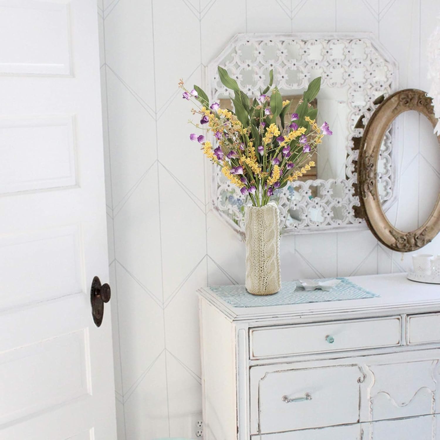 4Pcs Artificial Flowers Bundles Wild Flowers Bouquet Artificial Greenery Shrubs Floral Arrangement Faux Flowers Decor Indoor for Spring Farmhouse Home Kitchen Table Centerpieces Decoration - Image 3