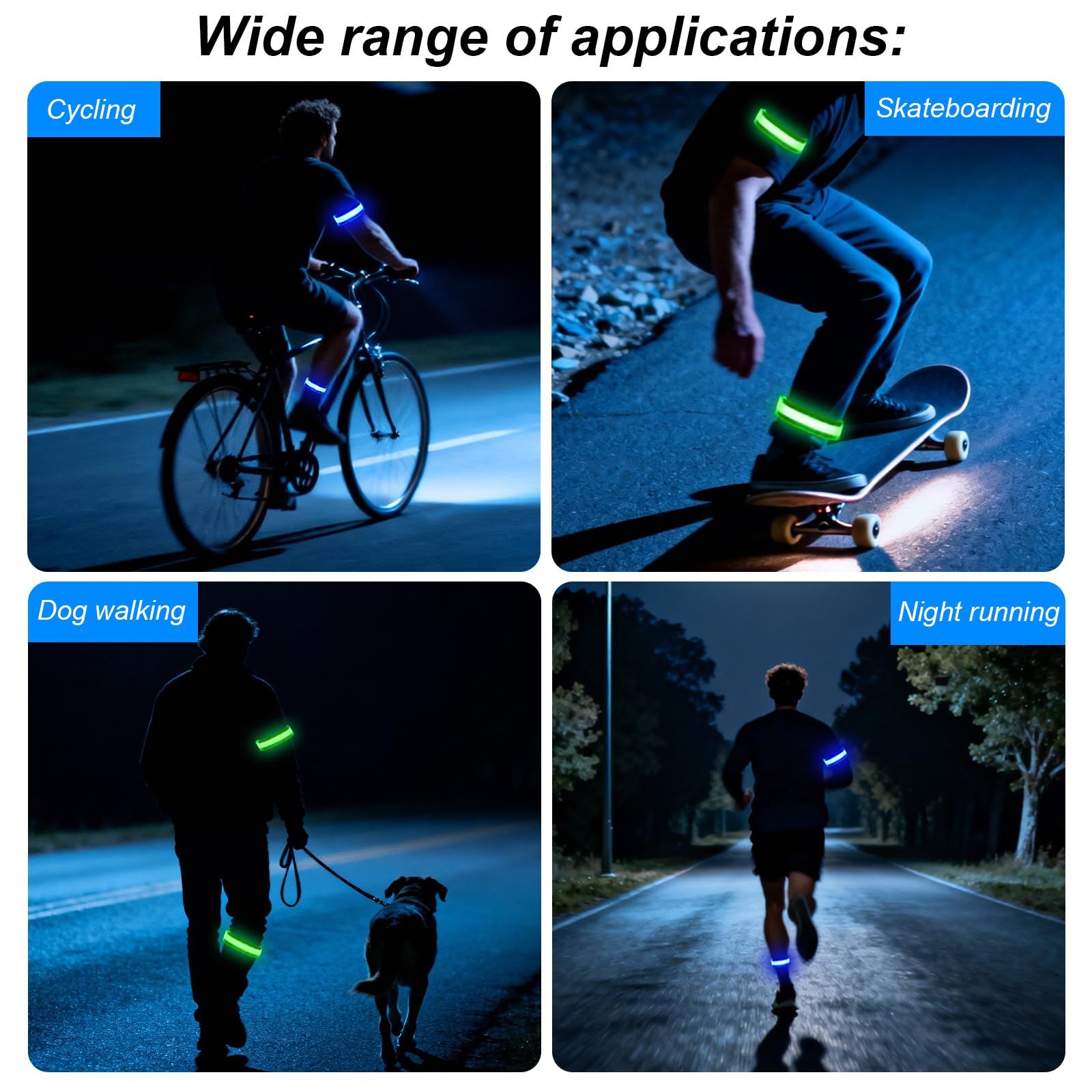 TNSLAND 2PCS Braccialetto LED Ricaricabile, Bracciale Riflettente Impermeabile USB, 7 Colori 3 Modalità Illuminazione, Regolabile Leggero, Braccialetto Luminoso Sicurezza Corsa, Ciclismo, Bambini Cani