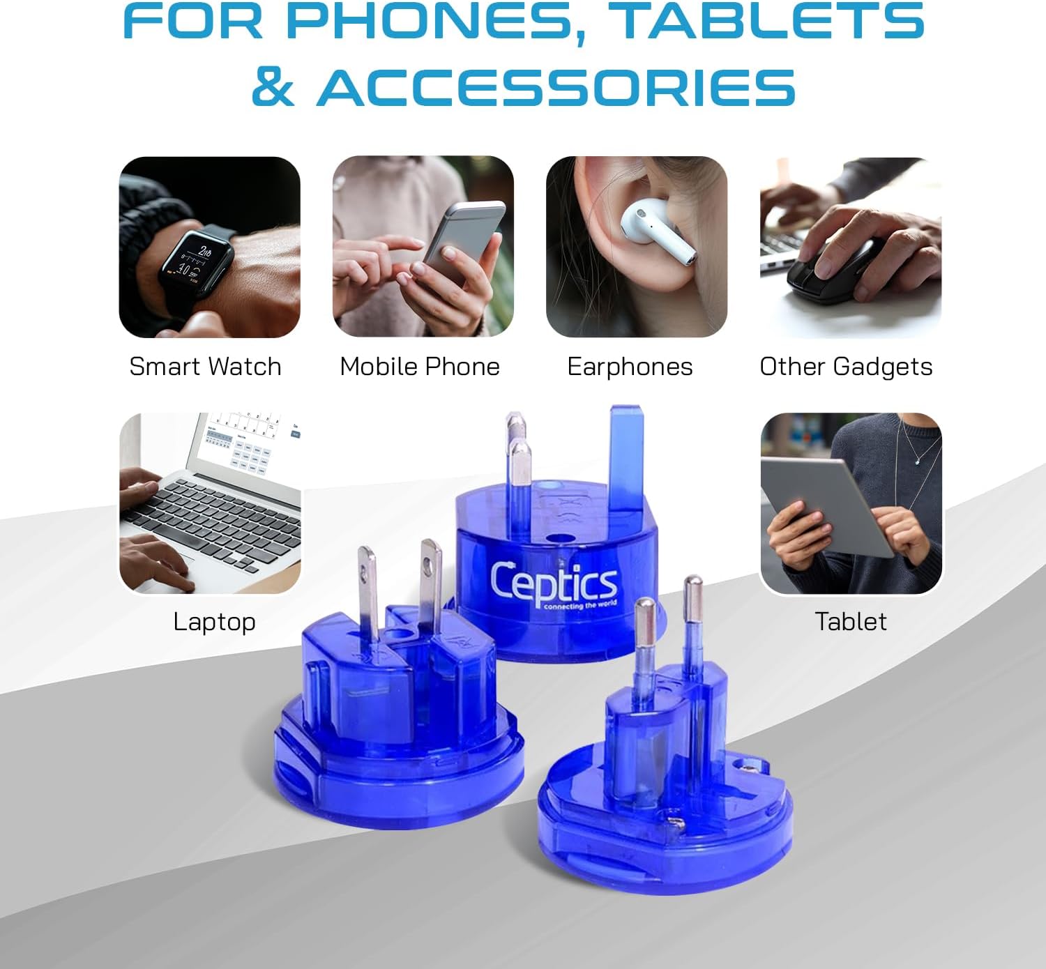 Ceptics Travel Adapter Plug Compact Worldwide International Kit - Works in Europe, Asia, China, England, Italy, New Zealand, Australia and More