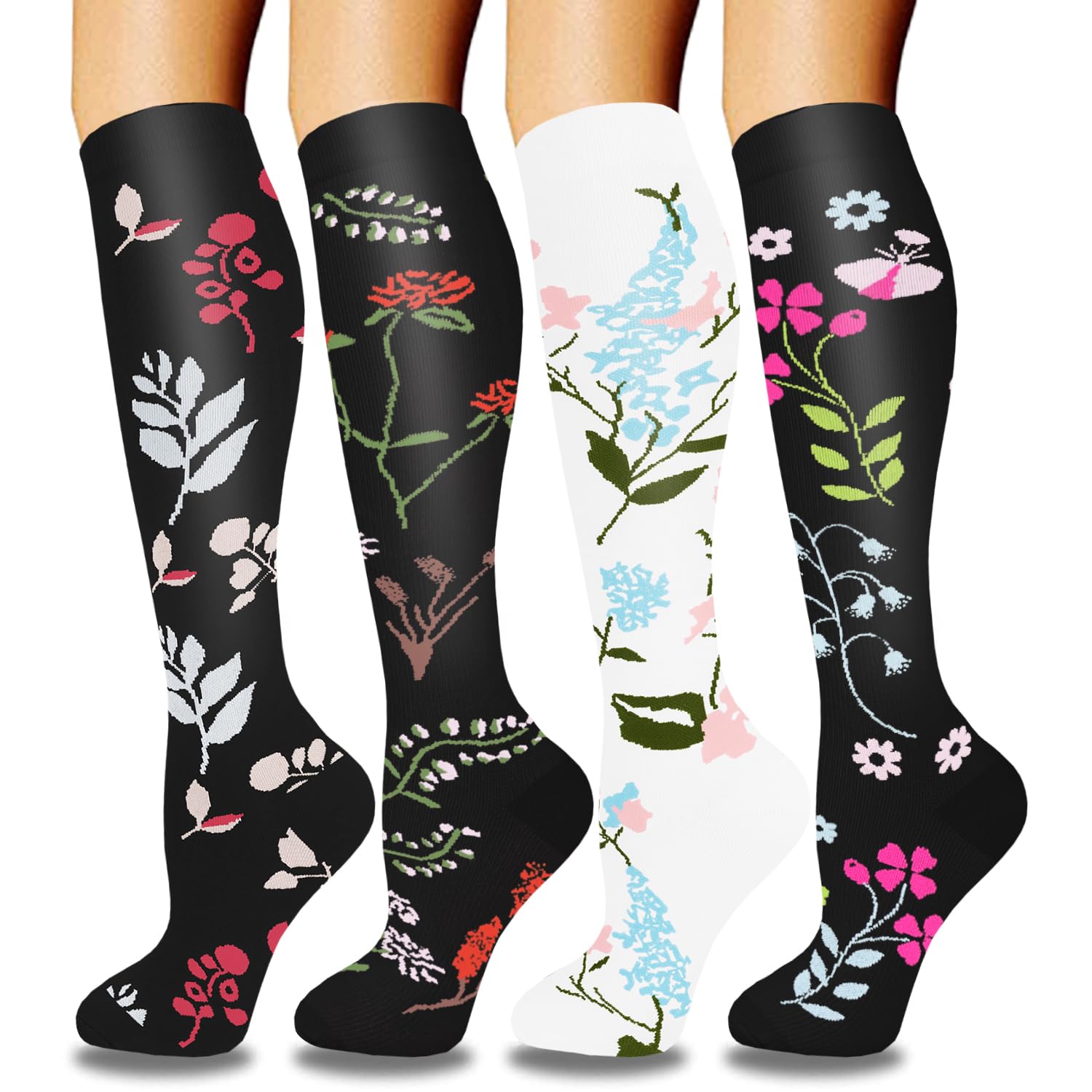 ACTINPUT Bas de Contention Femme et Homme，4 Paires Chaussettes de Compression pour Sportive, Cyclisme, Voyage en Avion, Course à pied, de Grossesse，de Vol et de Voyage