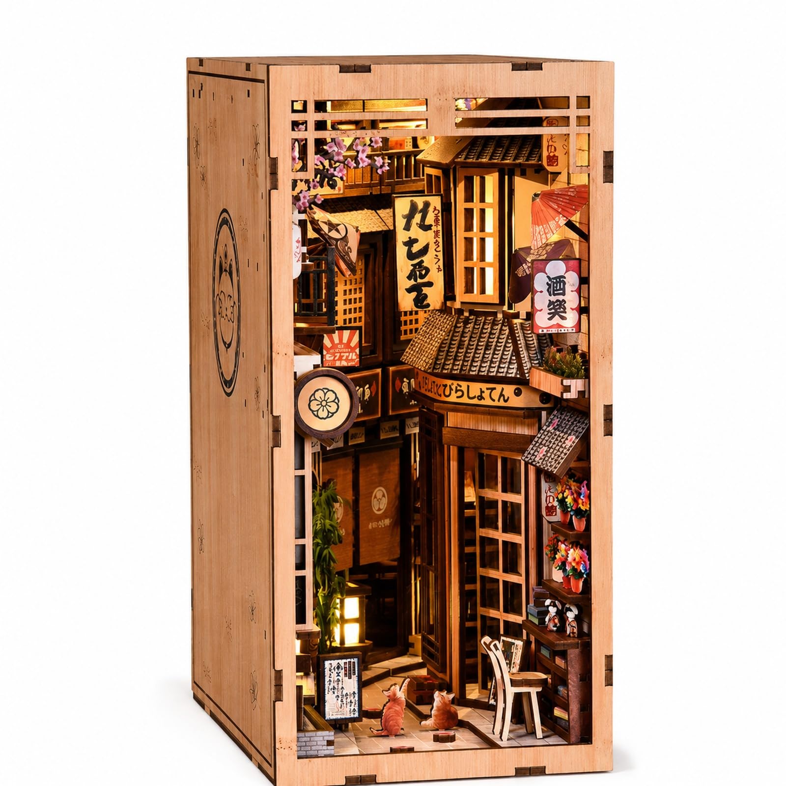 GOOGO Book Nook Kit, 280 PCS Miniature House Kit with LED Light, DIY Book Nook for Adults, 3D Puzzle Bookend for Bookshelf Decoration, Creative Gift for Crafts Lovers (Japanese Alleyway)