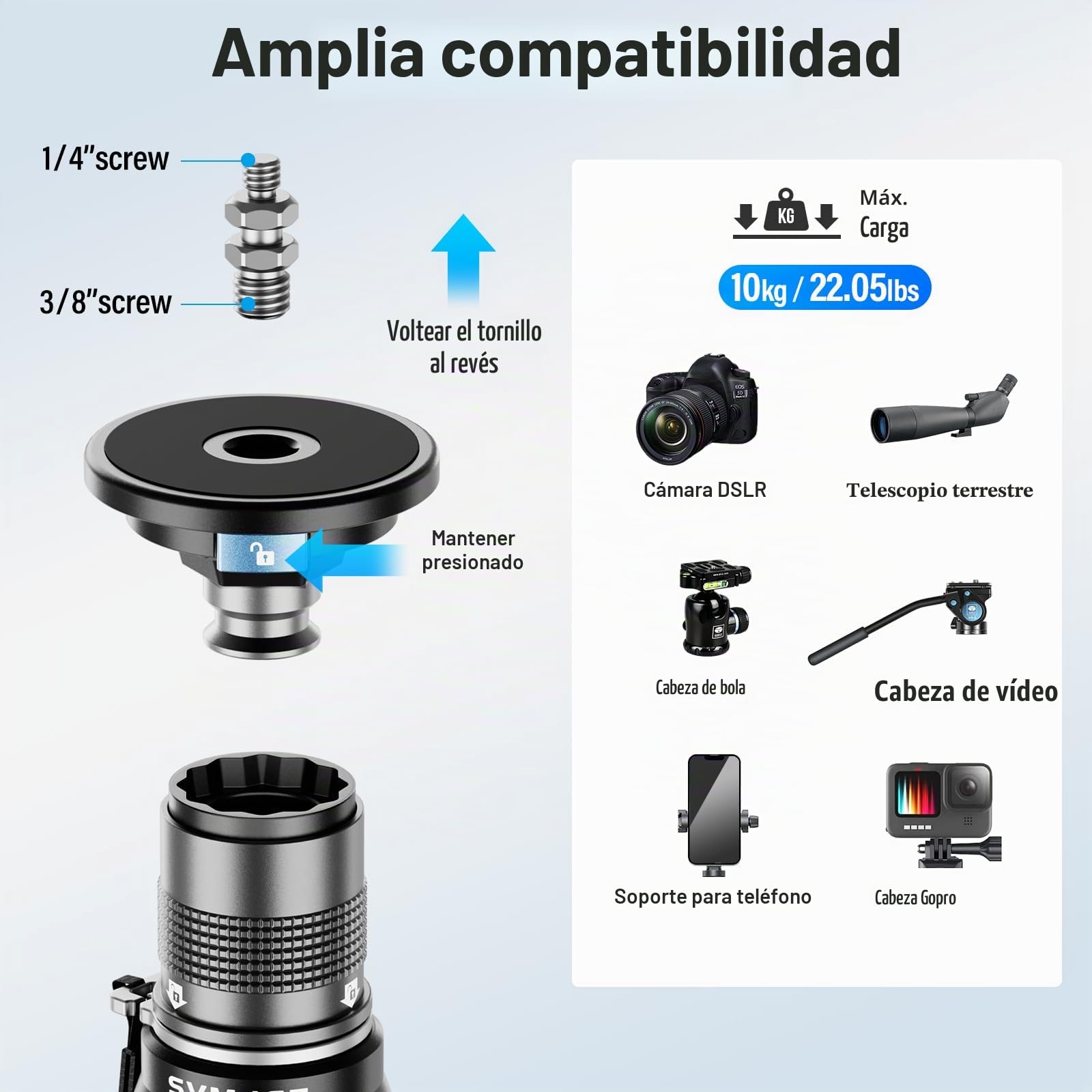 SIRUI Monopié para Cámara SVM-165, Monopié de Fotografía de Carbono de 165cm con Pies, Ajuste Rápido de Altura en un Solo Paso, Monopié de Viaje para DSLR, Carga Máxima 22 Libras