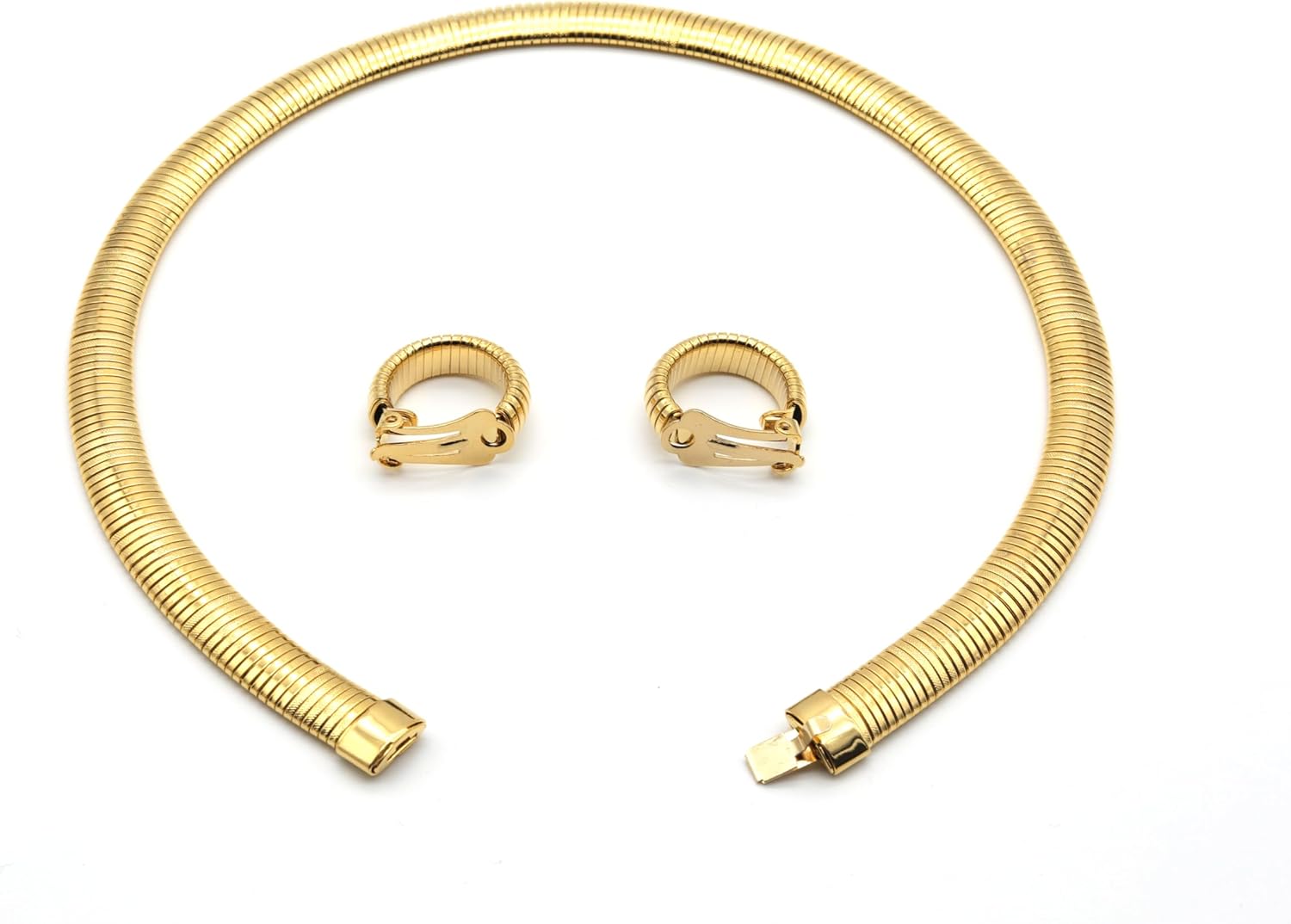 Marshal Fashion Set Omega Cobra Chain Brass 18K Gold Plated Rhodium Plated & TwoTone Size 16" 18" 20" 24" Necklace (10mm) with Clip Earring (7mm) - Image 2