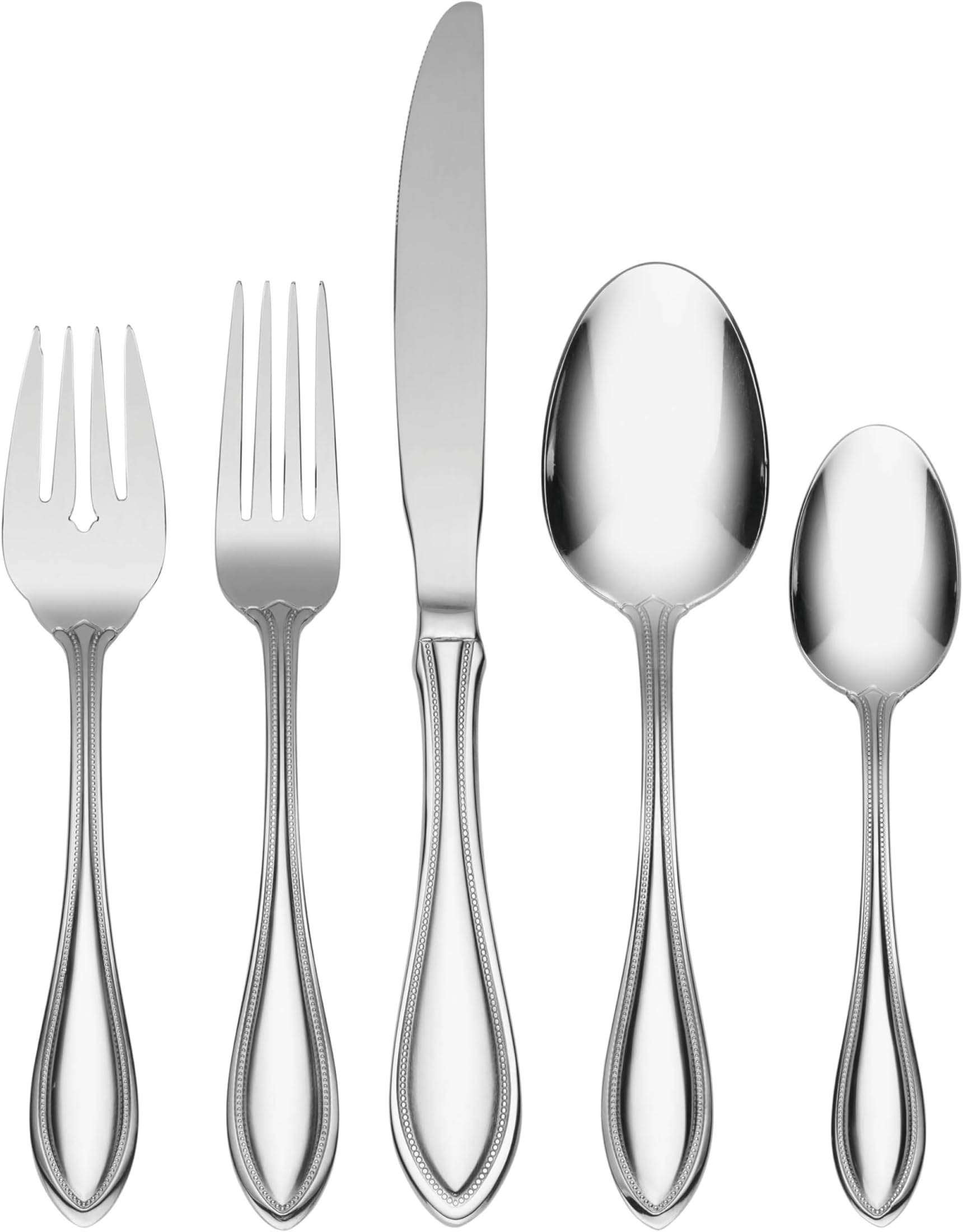 Silverware Set For 8, American Harmony 45-Piece Everyday Flatware Set with Serving Utensils, Service For 8, Stainless Steel, Knives Spoons and Forks Set, Dishwasher Safe, (Silver, 45 Piece)