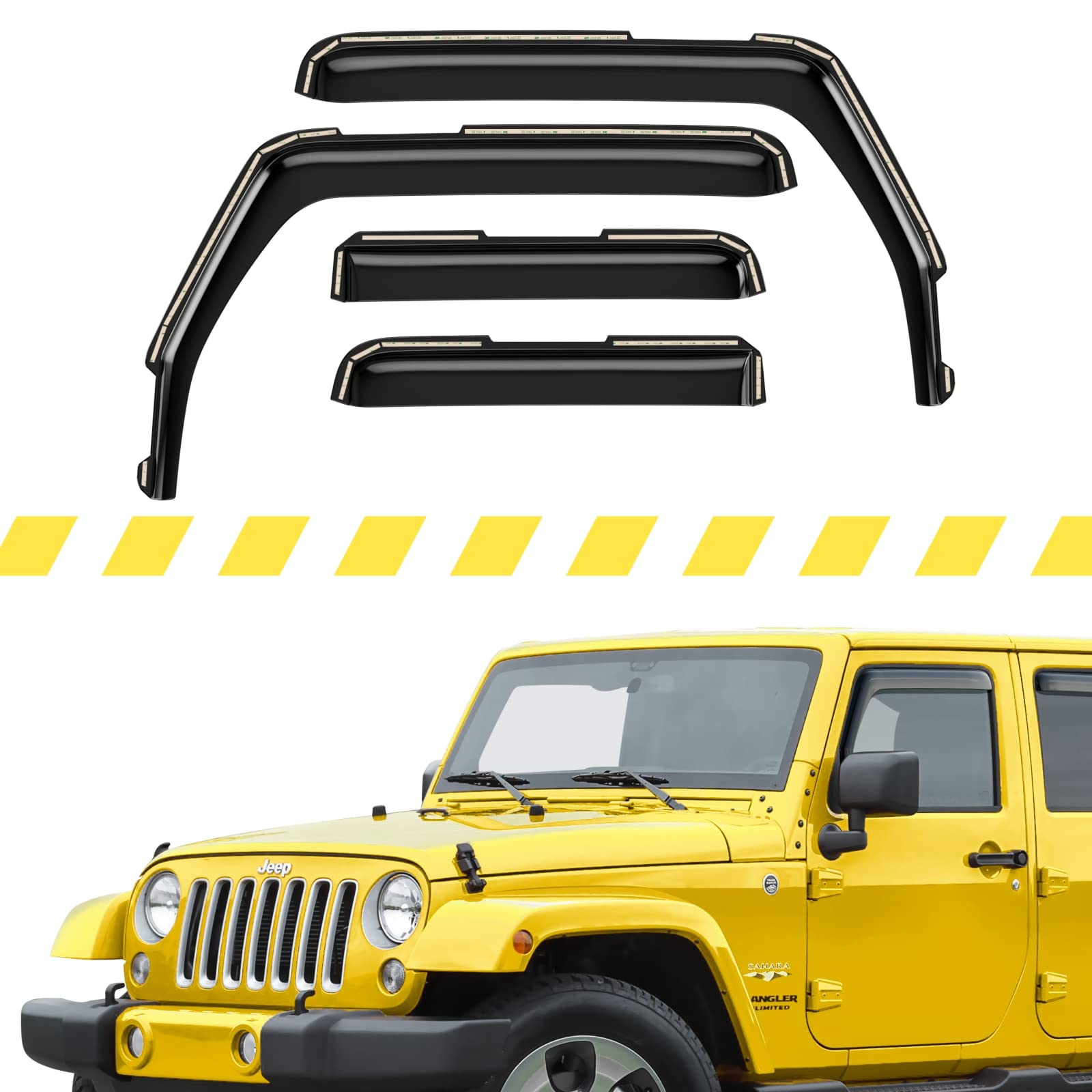 Extra Durable Window Deflectors in-Channel Window Visors Rain Guards Fit for Jeep Wrangler JK 2007-2018, Sun Visors, Wind Vent for Shades, Exterior Car Accessories - 4pcs. AG0263