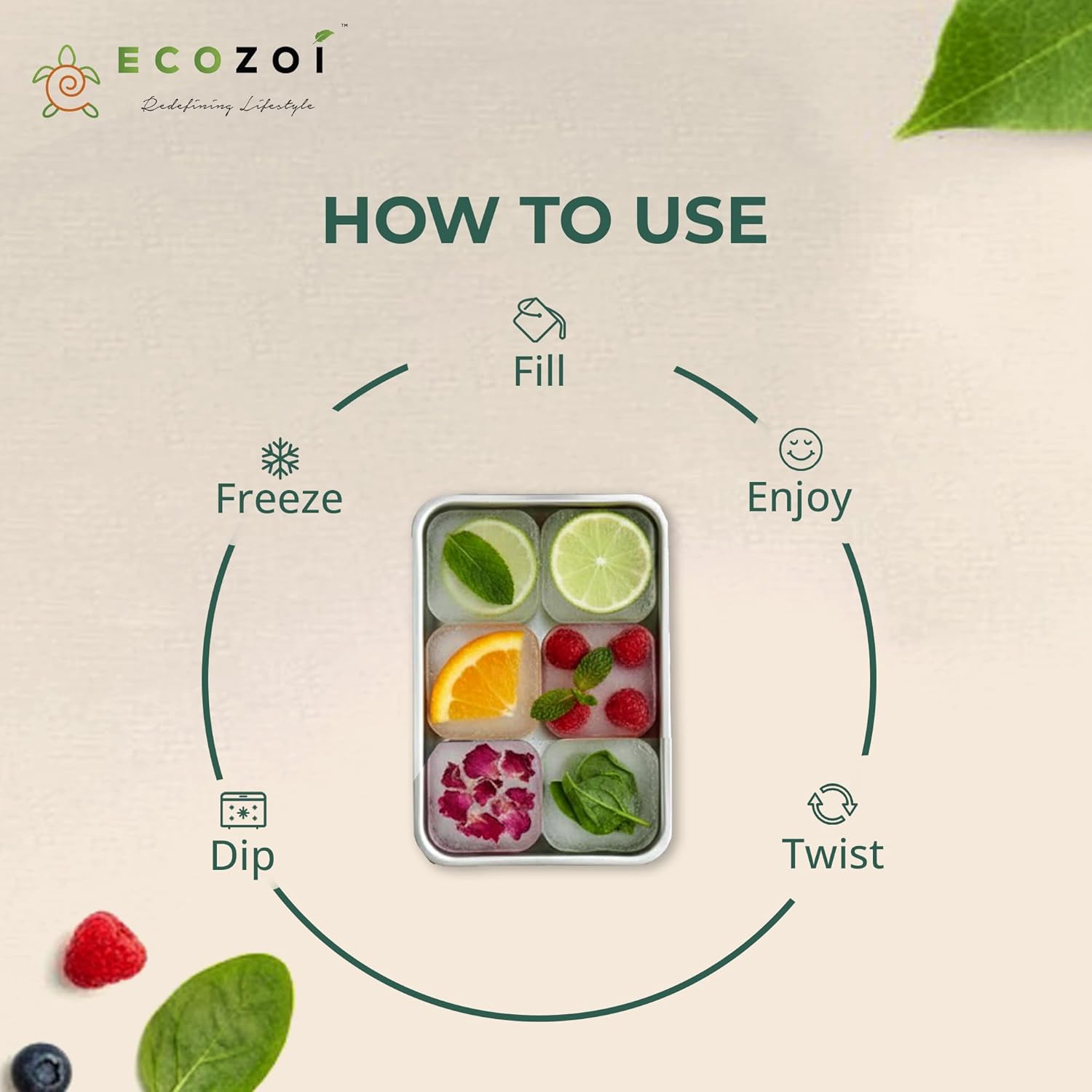 ecozoi Stainless Steel Ice Cube Trays, 2 Pack with 12 Ice Cube Slots - Easy Release, Plastic-Free, Zero Waste