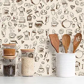 Papel de Parede Adesivo Cozinha Café Diversos Modelos Rolo 3m Cozinha Café:CS004