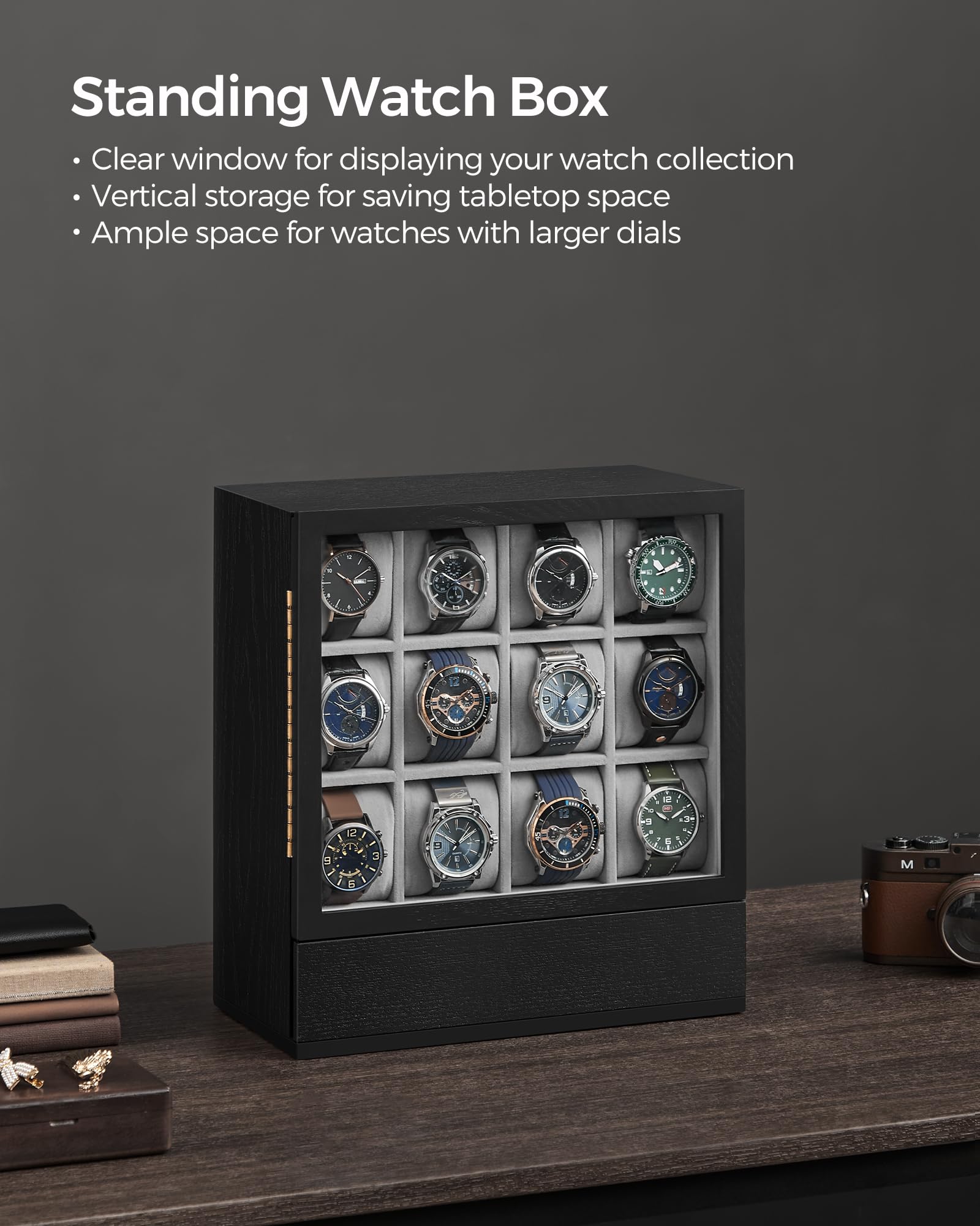 SONGMICS Boîte de présentation pour montres Noir UJOW014B01