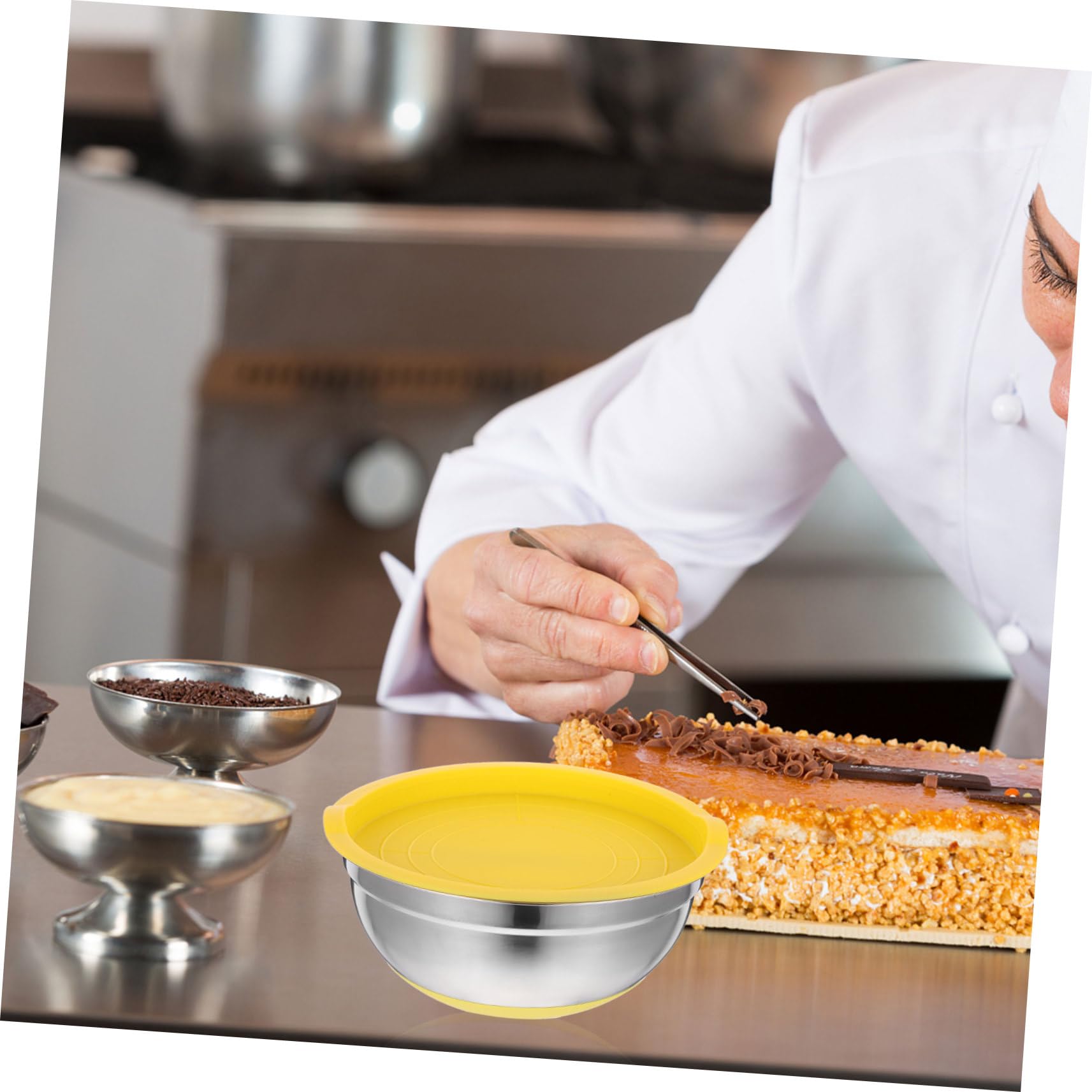 4piezas Cuenco Para Mezclar Antideslizante De Acero Inoxidable Cuencos Pequeños Para Hornear Tapa Para Servir Para Ensaladas y Comida De Cocina