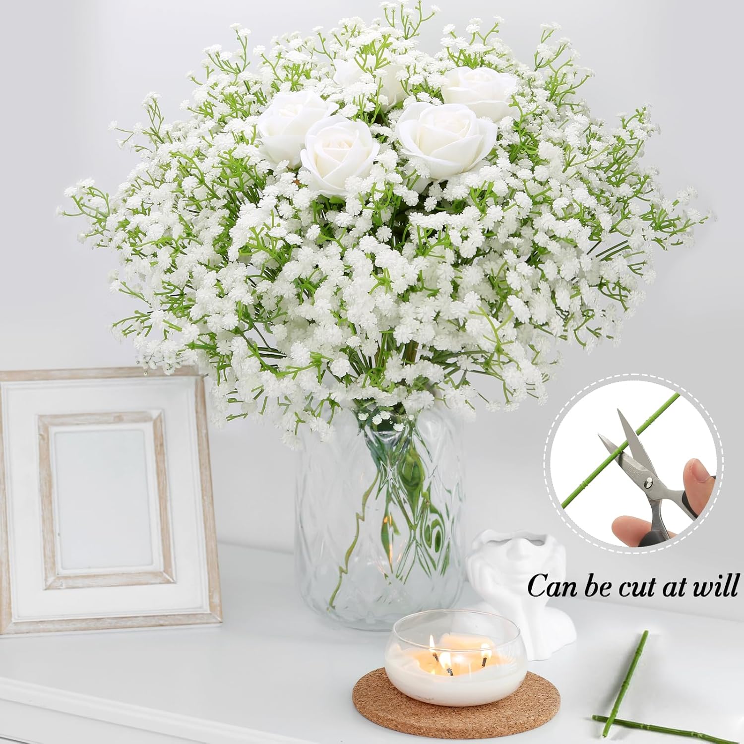 MERIXMAS Babys Breath Artificial Flowers, Babys Breath Flowers Artificial Bulk for Wedding Decor, White Fake Flowers for Party Home Garden Decor (24, White)