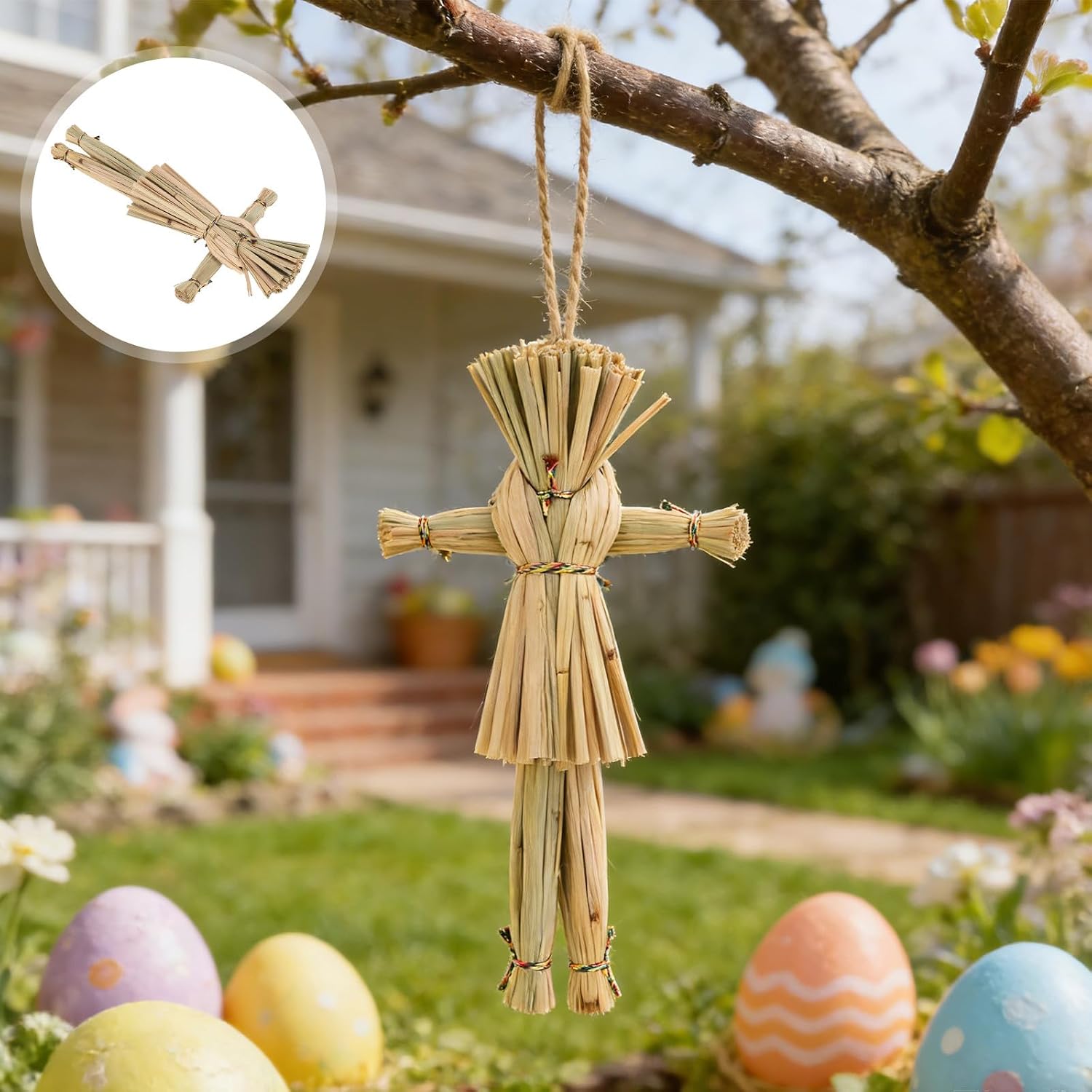 2pcs Halloween Scarecrow Decorations 20cm Straw Fall Harvest Figurine | Outdoor Garden Accent, Home School Yard Porch Display, Thanksgiving Seasonal Styling, Lightweight Reusable Easy to Arrange