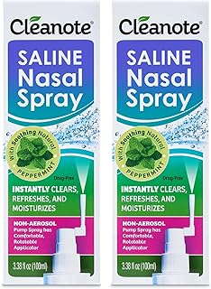 Cleanote Moisturizing Saline Nasal Spray for Dry Nose & Congestion Relief – Gentle, Drug-Free Isotonic Saline Solution Nose Spray with Natural Mint, 100 mL Purple and Blue，2 Pack