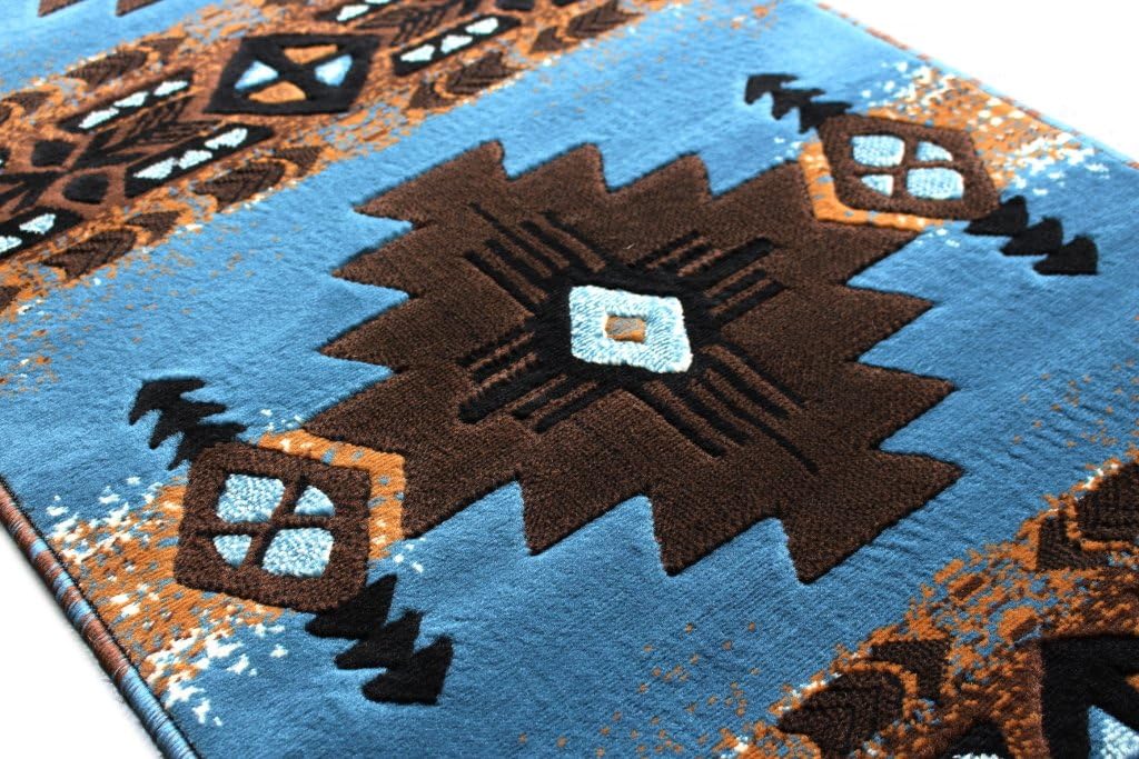 South West Native American Area Rug Design C 318 Blue Brown (32 Inch X 15 Feet 6 Inch) Runner