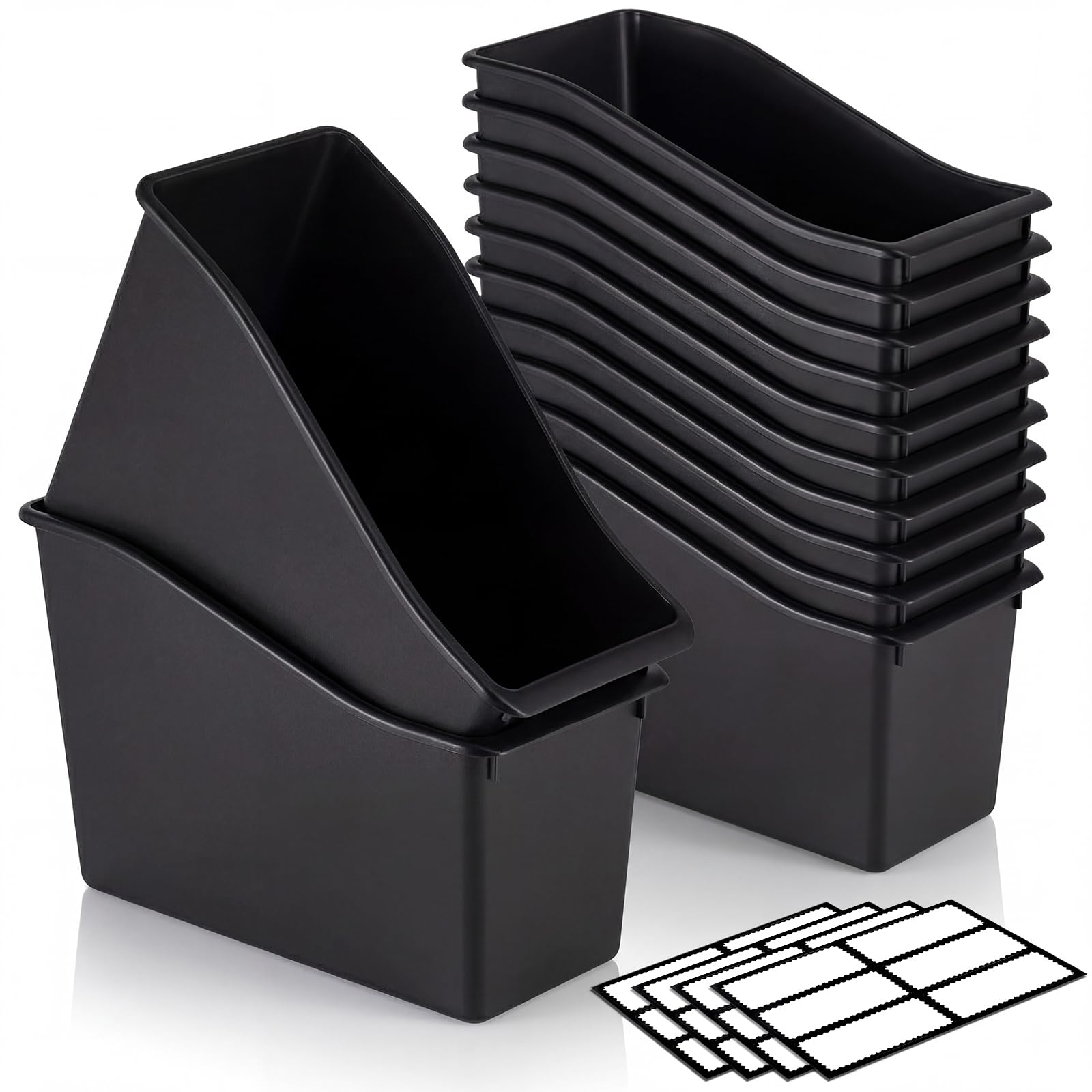 Geetery Plastic Book Bins for Classroom, 6 Pcs, Black